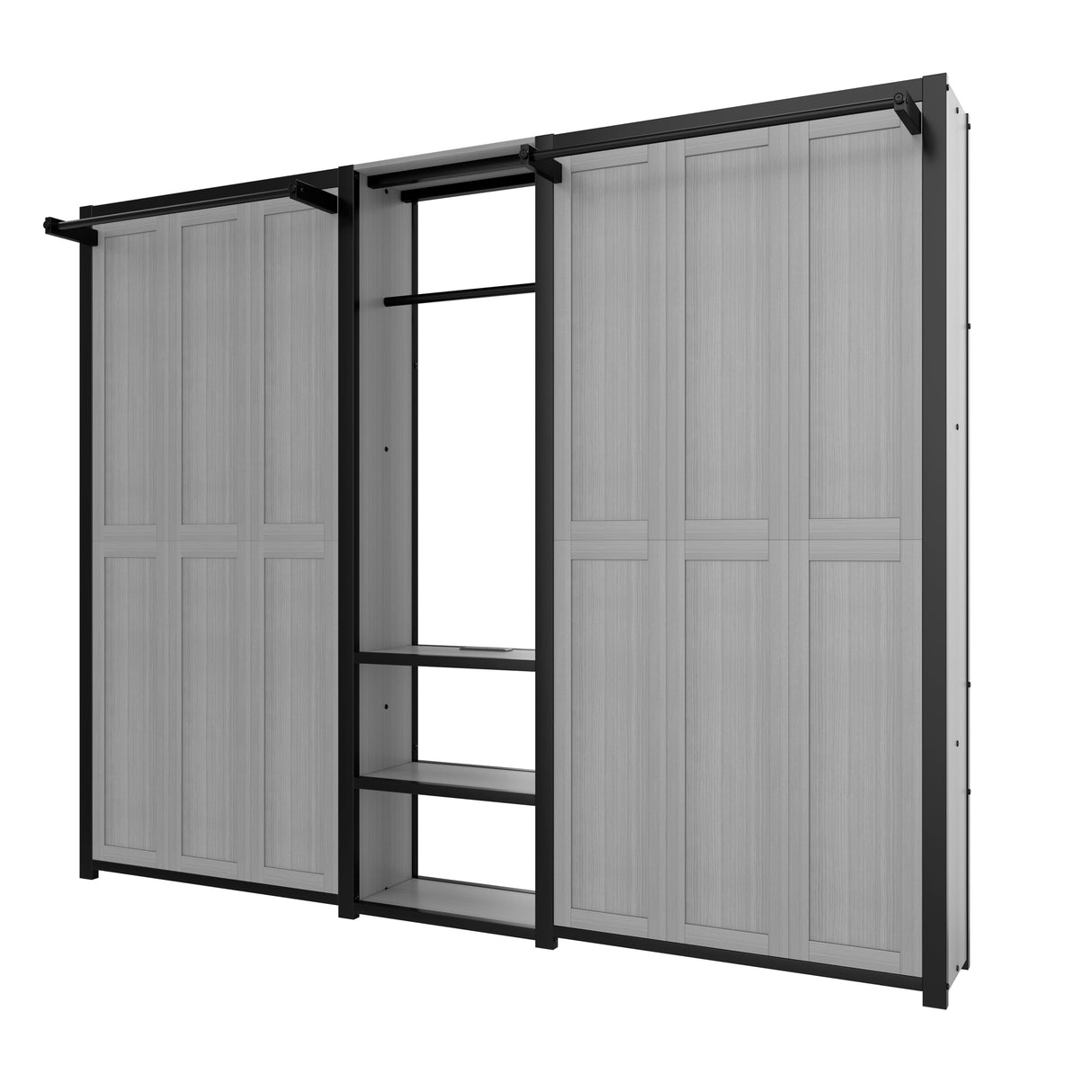 Space-Saving Metal Foldable Murphy Bed with Dual Twin Beds, Built-in Wardrobe, Shelves, and Power Outlet, 2 in 1 Design for Small Spaces (Grey/2T) Quarte