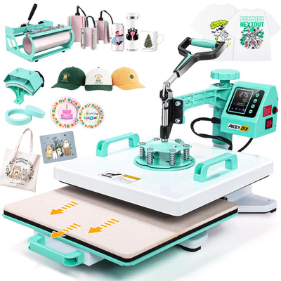 15x15 Heat Press Machine, 8in1 Multi-Purpose Heat Press with 11-30oz Tumbler/Mug/Hat Press, 360° Swing Away/Slide Out Sublimation Tshirt Combo, DIY Heats Transfer Press Vinyl
