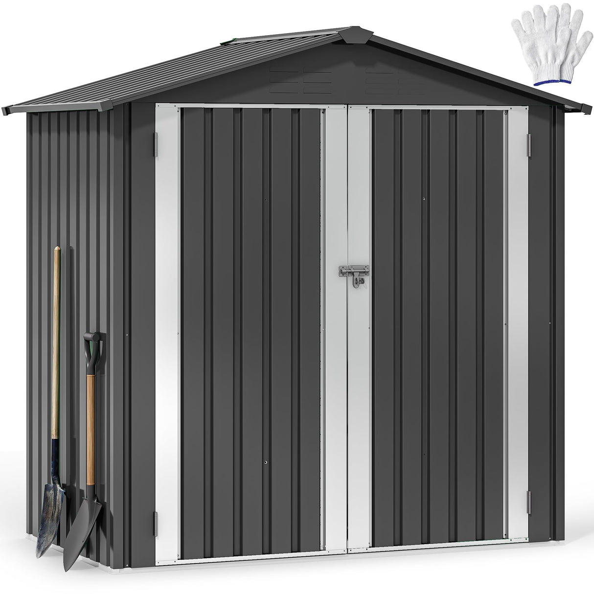 DWVO 6x4ft Small Tool Storage Shed, Lockable Doors, and Sloped Roof, Oversized Steel Outdoor Storage Shed for Garden, Patio, Garage, Backyard, Lawn - Dark Gray DWVO