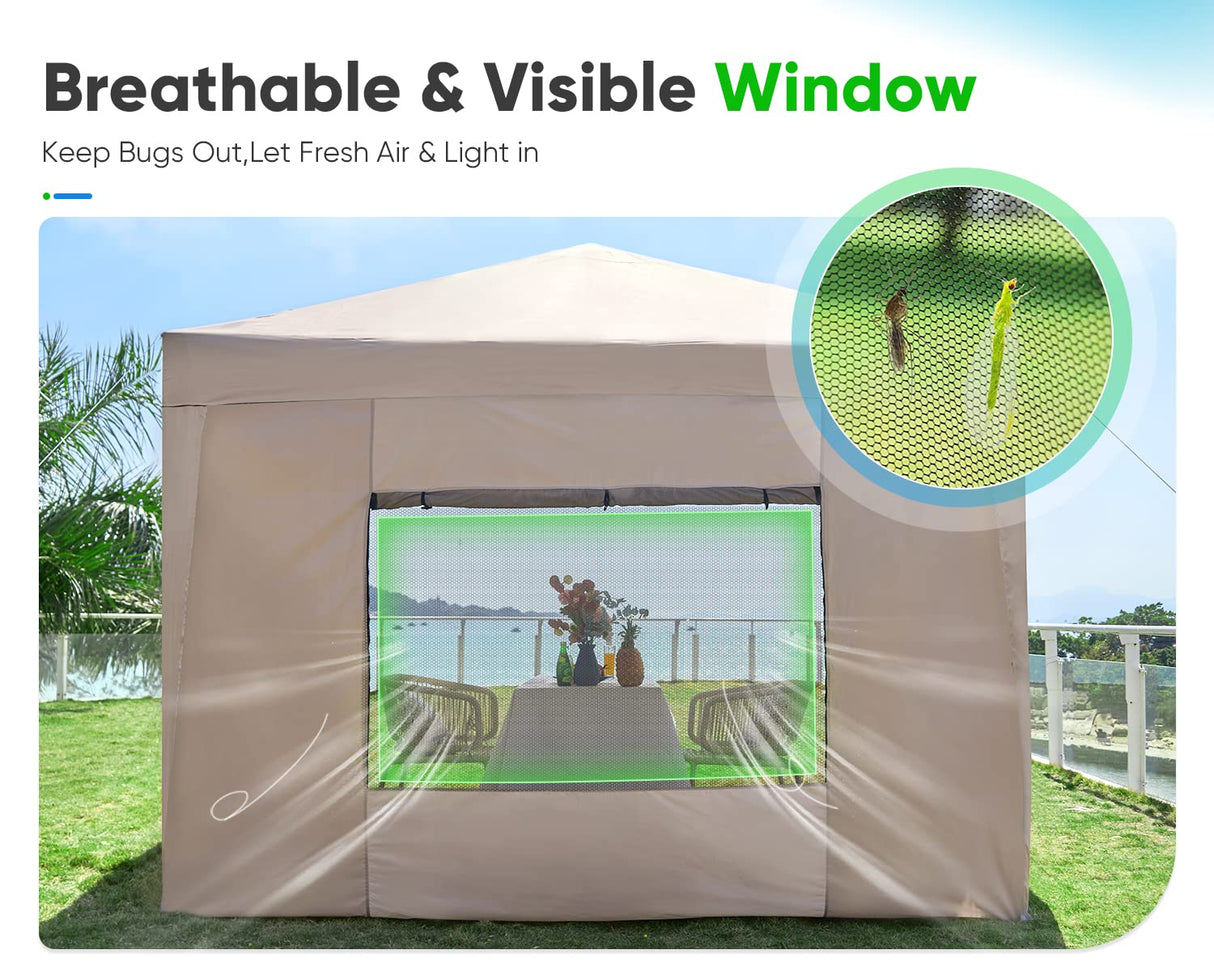 Quictent 8 x 8 ft Privacy Pop up Canopy Tent with Sidewalls, Instant Gazebo Canopy Shelter Enclosed Portable, Mesh Windows & Waterproof (Tan) Quictent