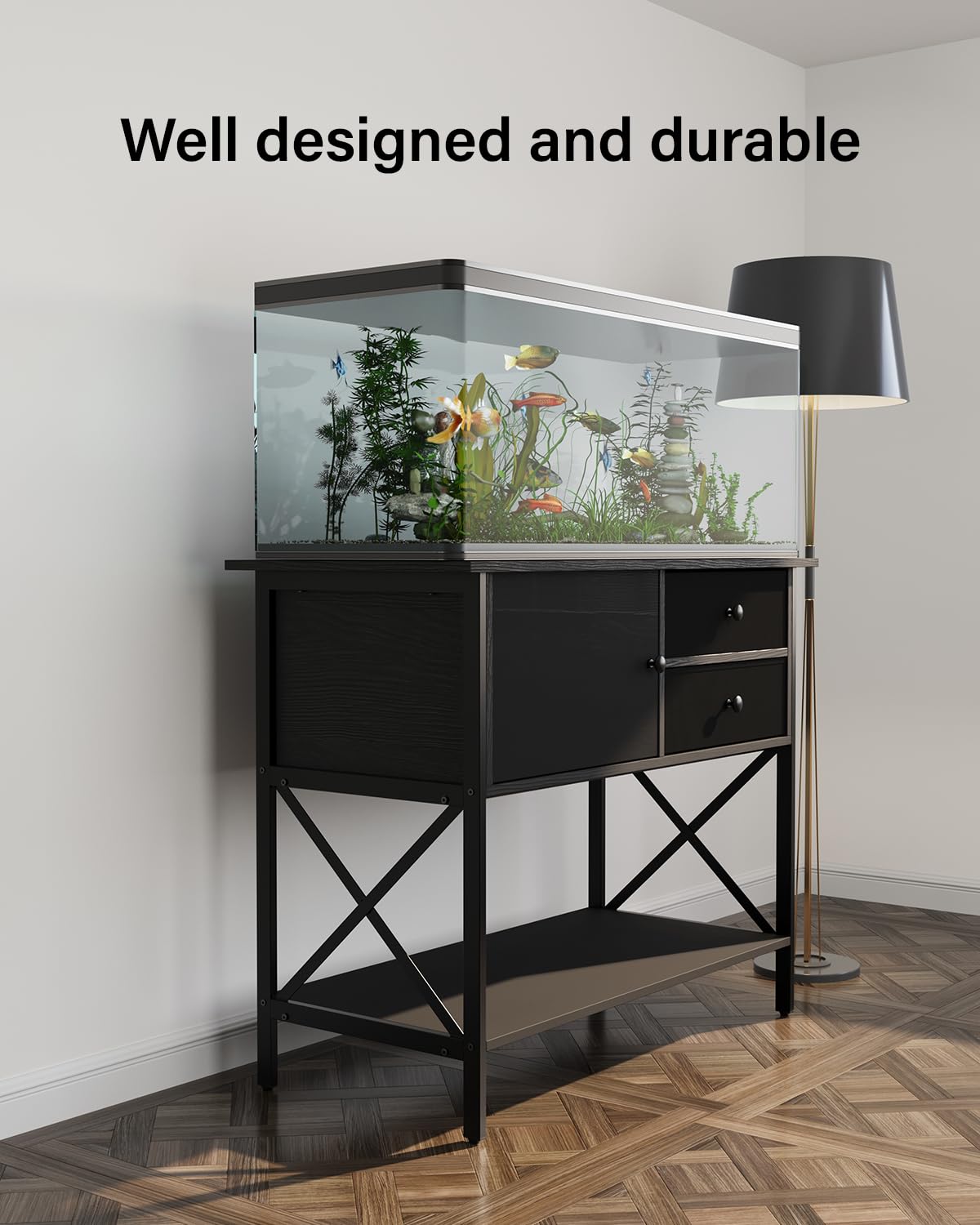 FILKO Fish Tank Stand 40 Gallon: Sturdy Aquarium Stand with Accessories Storage - Metal Tank Stands Table for 40-50 Gallon Reptile Breeder Turtle Terrarium - 36.6"x18.8" Weight Capacity 660 lbs FILKO