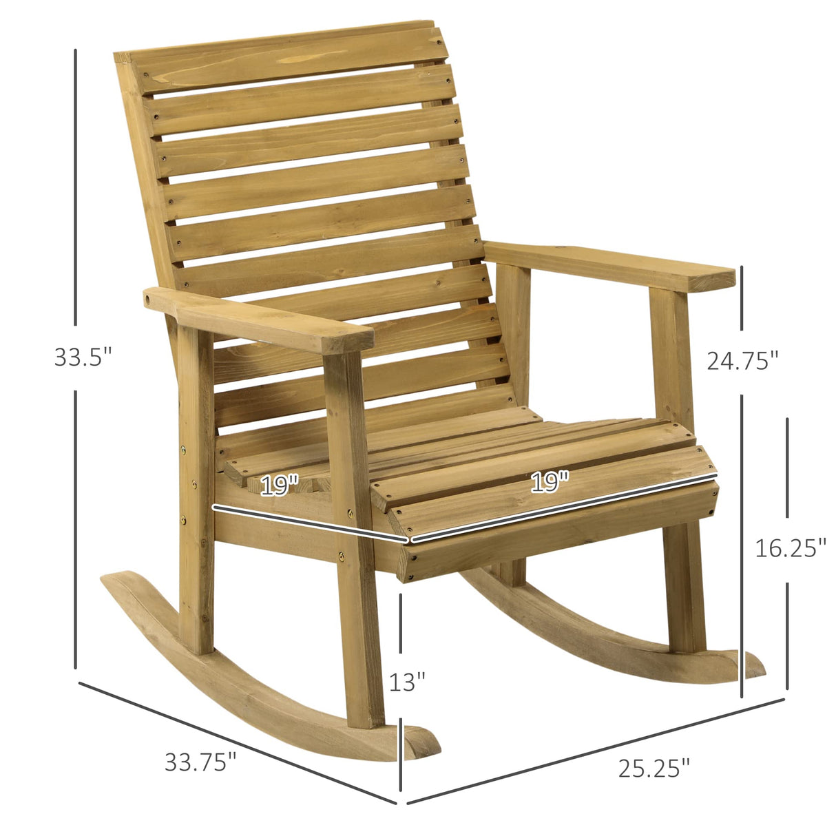 Outsunny Traditional Wooden Rocking Chair with Armrests - Light Brown Outdoor Comfort Outsunny