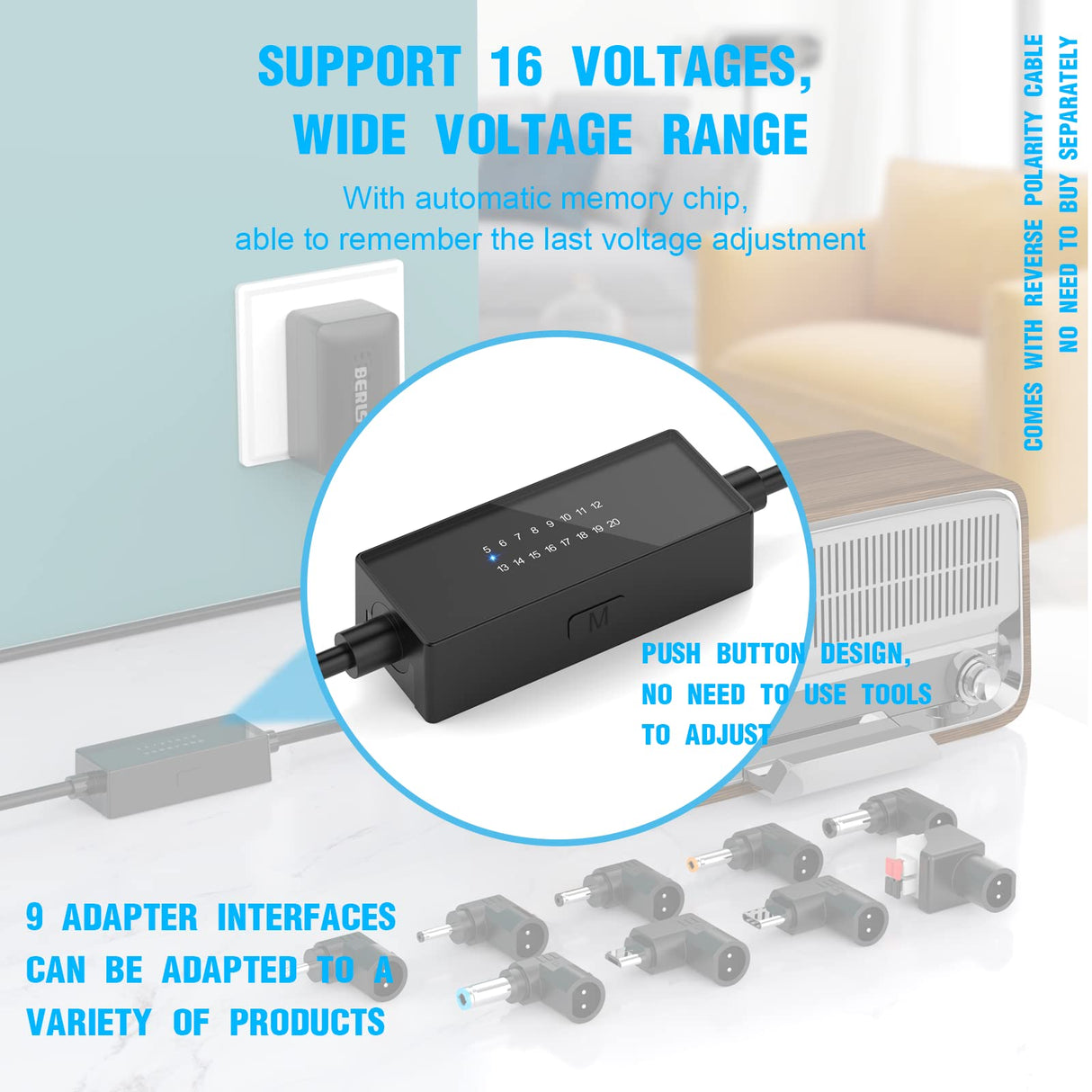 24W AC Adapter Multi Volt Replacement Switching Power Supply DC Plug Cord 12V 5V 6V 7V 8V 9V 10V 11V 13V 14V 15V 16V 17V 18V 19V 20V, Universal Adapters for Routers Speakers CCTV and LED Strip IBERLS