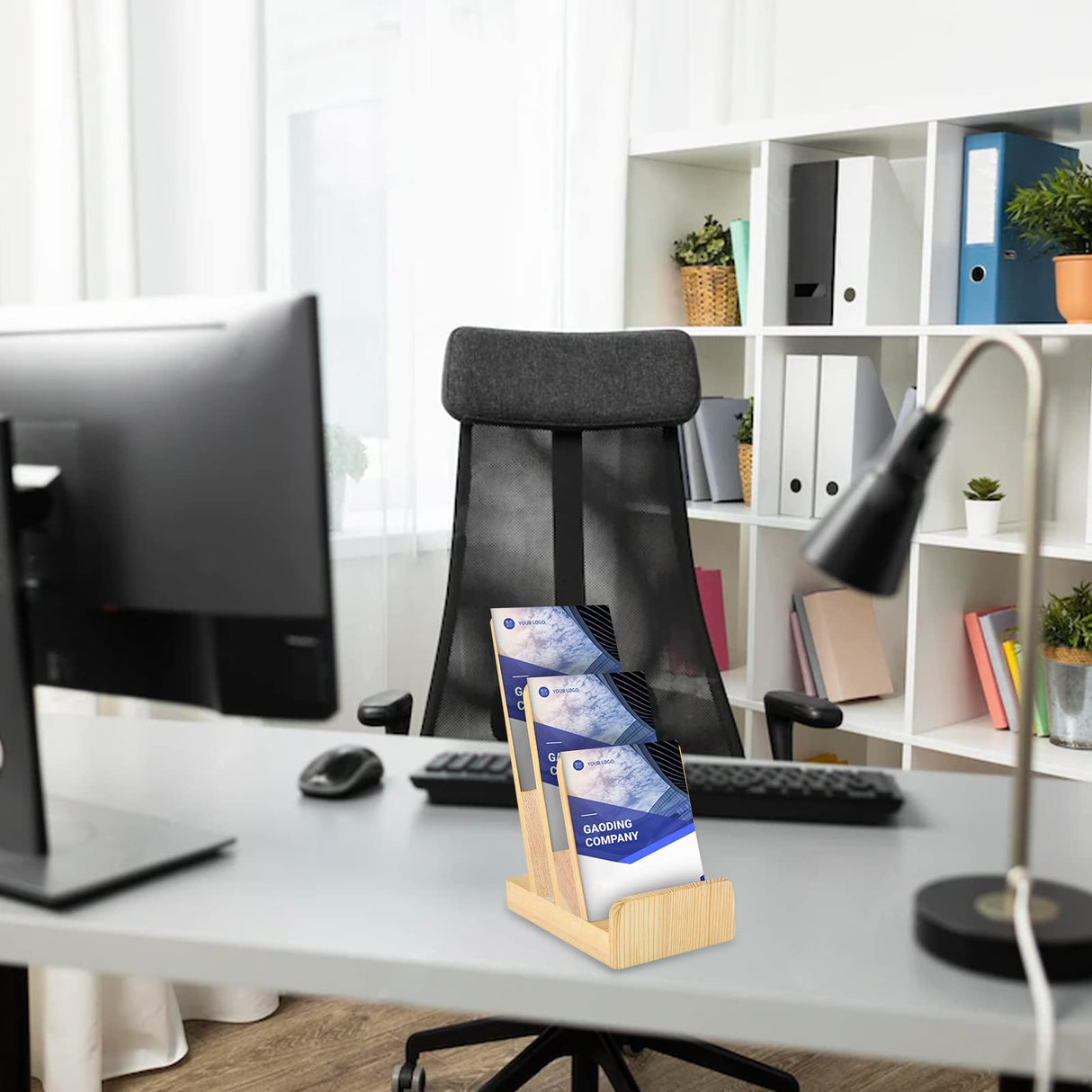 2 Pieces 3-Tier Pine Wood Literature Holder pamphlet display stand Trifold Brochure Organizer Flyer Holder Postcard Display and Countertop Wooden Display Stand Book Display for Magazine Pamphlet DOSTATNI