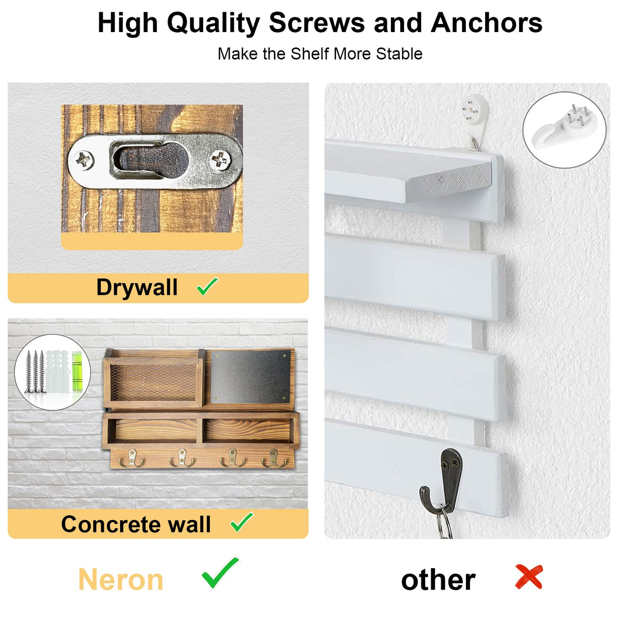 Key Holder for Wall, Mail Organizer Wall Mount with Key Hooks and Wallet Holder, Sunglasses Storage and Dog Leash Holder, Wall Decorative with 4 Double Hooks and Chalkboard WEWEOW