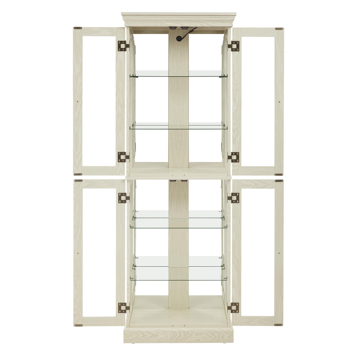 Lighted Glass Curio Cabinet with Lights & Adjustable Shelves,Curio Display Cabinet with Wood Frame,Corner Cabinet for Kitchen,Living Room,Office(Free Standing,Light Bulb Include) YiaFurio