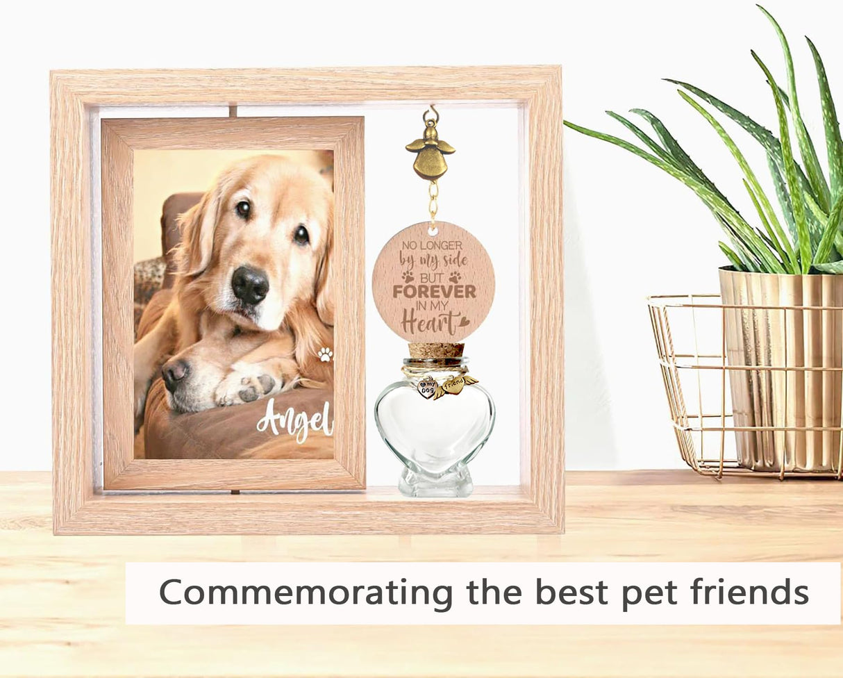 BEEMERIT 360° Rotating Pet Memorial Frame with Keepsake Jar – Double-Sided 4x6 Photo Display for Pet Loss – Perfect Remembrance Gift for Dog and Cat Owners BEEMERIT