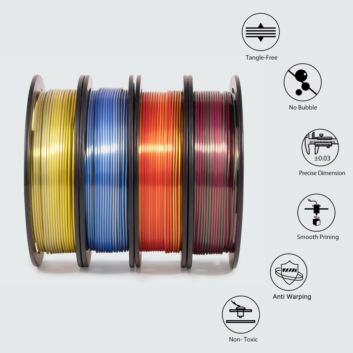 iSANMATE 3D Printer Filament, PLA Filament 1.75mm Bundle, Dual Color Filament Silk PLA, Dimensional Accuracy +/- 0.03 mm, 250g x 4 Pack(Gold+Red,Red+Green, Blue+Silver, Bronze+Silver) iSANMATE