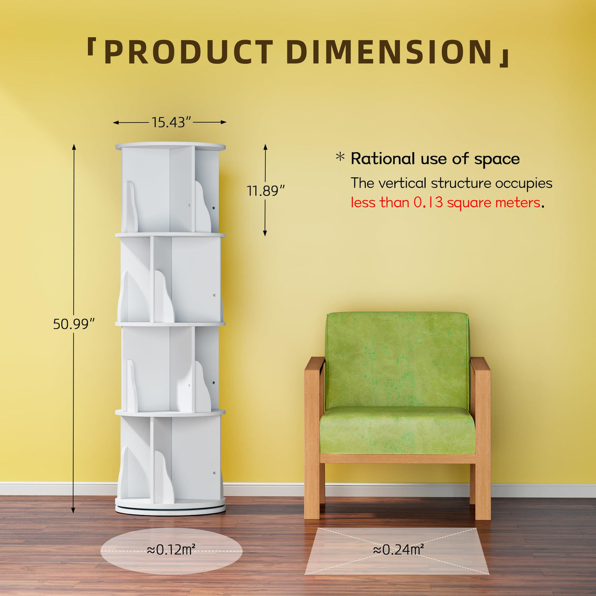 Furniwell 4-Tier Rotating Bookshelf and Bookcase, 360° Display Stackable Spinning Book Shelf Tower with Raffle, Floor Standing Corner Shelf for Living Room, Study Room(16" W*16" D*51" H) Furniwell