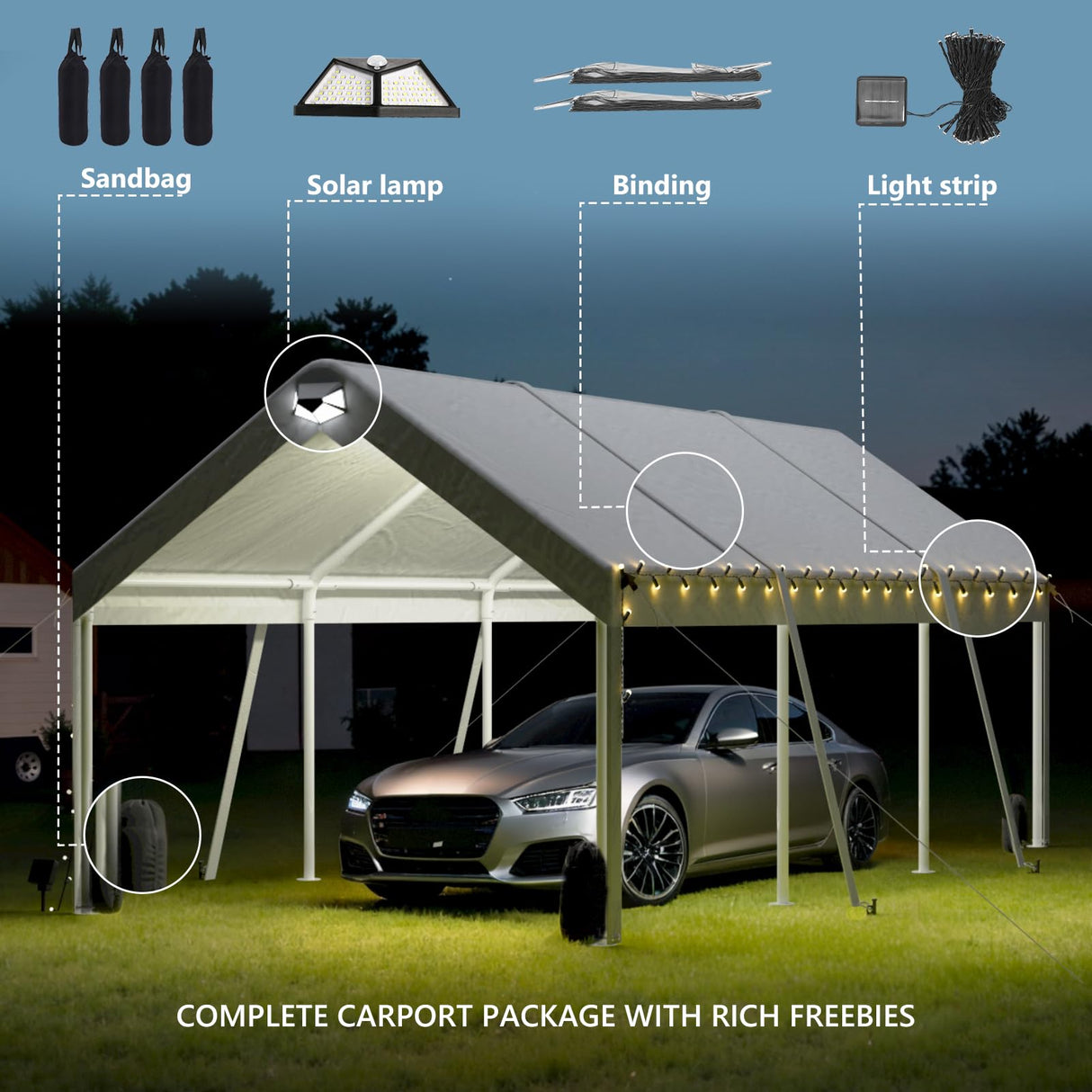 10 * 20 Heavy Duty Carport Canopy - Extra Large Portable Car Tent Garage with Adjustable Peak Height from 9.5ft to 11ft,Removable Roof &Side Walls for Car, SUV,Boats Sannwsg