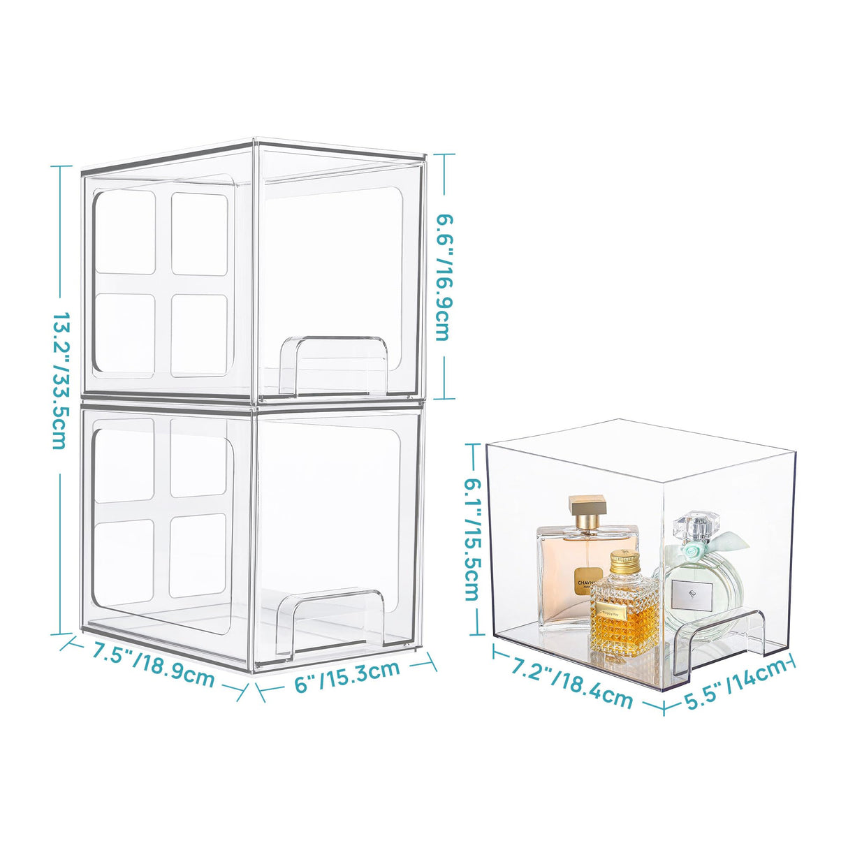 Vtopmart 4 Pack Stackable Storage Drawers, 6.6''Tall Acrylic Bathroom Makeup Organizers,Clear Plastic Drawers For Vanity, Undersink, Kitchen Cabinet,Pantry Organization and Storage Vtopmart