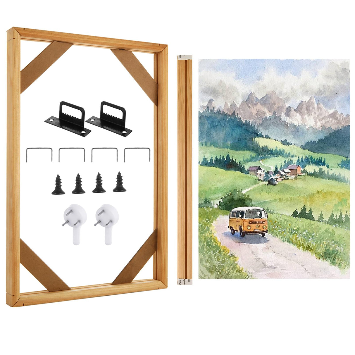 SHUESS 4 Pack Wood Canvas Stretcher Bars Kit, 12 x 16 Inch Wooden Canvas Frame for Prints, Easy to Assemble, Gallery Wrap Oil Frame Kits for Oil Paintings, Prints, Paint by Numbers & Poster SHUESS