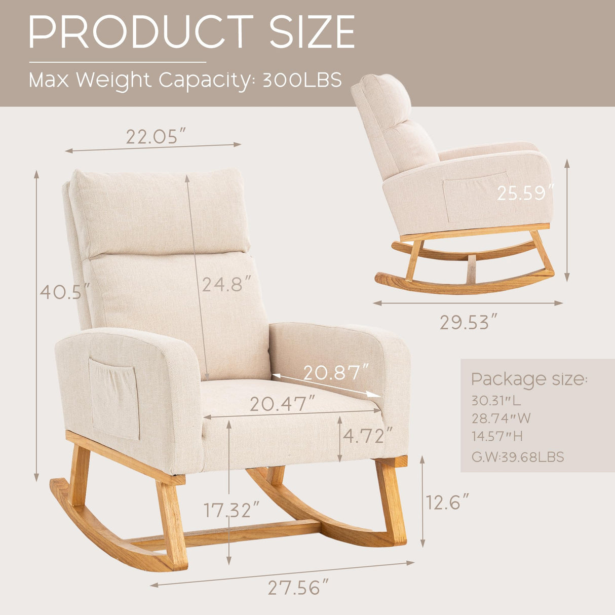 YUUIJOAA Rocking Chair Nursery - Glider Modern Accent Chairs Upholstered Linen Nursing Rocker Padded Armchair for Indoor Living Room Bedroom Beige YUUIJOAA