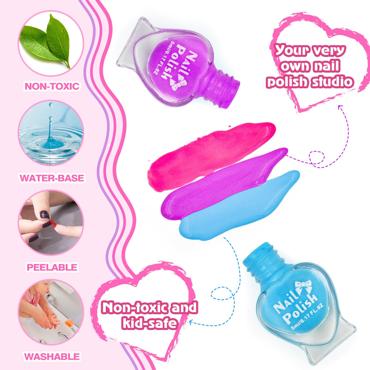 Ylovetoys Kids Nail Polish Set for Girls, Nail Art Kit for Kids Ages 7-12, All-in-One Nail Salon with Nail Dryer & Press On False Nails,DIY Decorative,Non-Toxic Polish,Stickers, Little Girl Gift Toys Ylovetoys