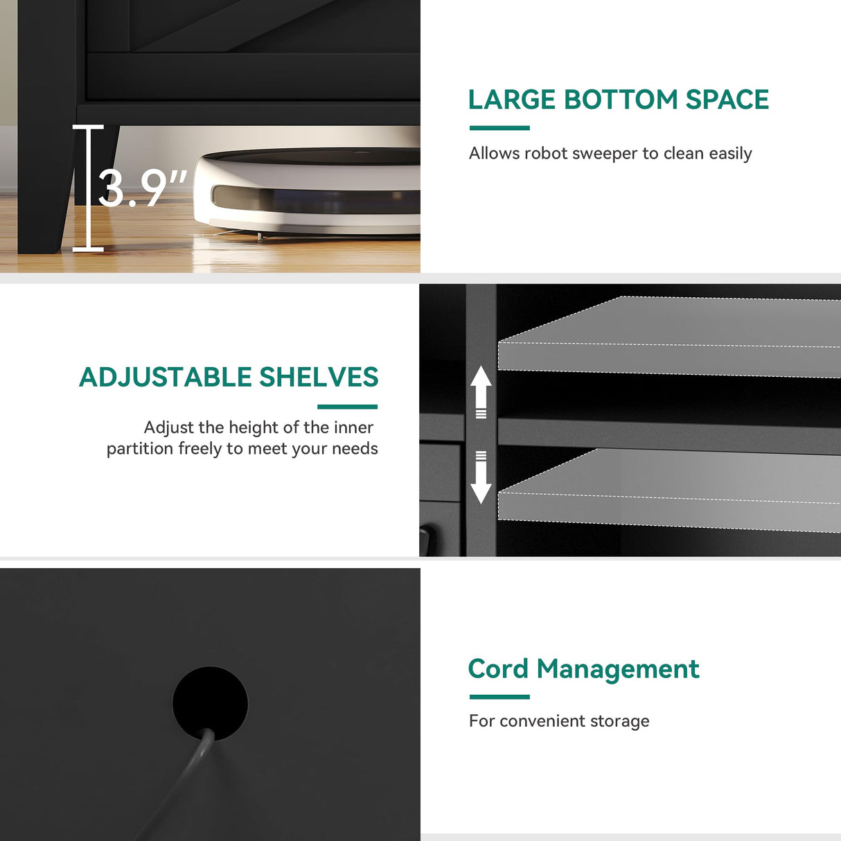 YITAHOME 70 Inch Farmhouse TV Stand with LED Lighting, Fits TVs up to 80 Inches, Media Console with Storage and Customizable Divider, Entertainment Center for Living Room (Black) YITAHOME