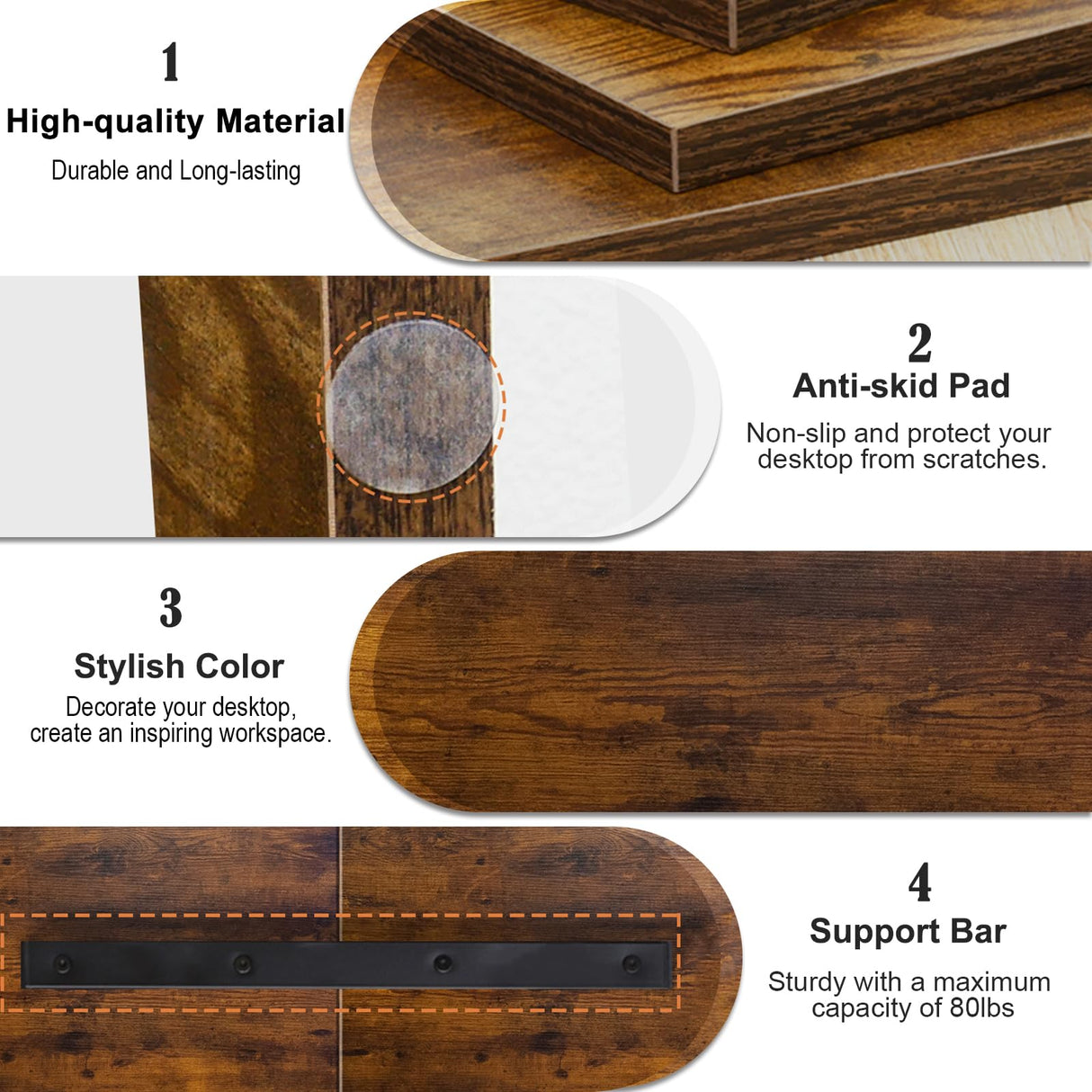 TEAMIX Wooden Monitor Stand Riser-2 Tier Laptop Stand for Desk, Monitor Riser for TV/Printer/Keyboard, Computer Stand with Storage Home Office Desk Shelf Organization TEAMIX