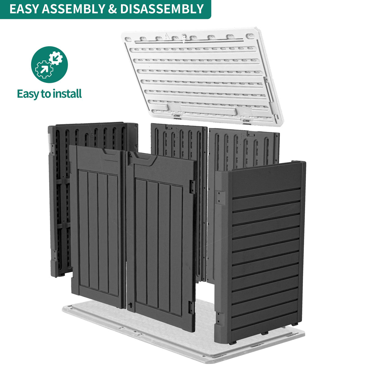 YITAHOME Outdoor Resin Storage Sheds, 39 in Height Lockable Waterproof Horizontal Shed w/o Shelf,Easy to Assemble Shed Storage for Garden Tools, Dark Gray YITAHOME