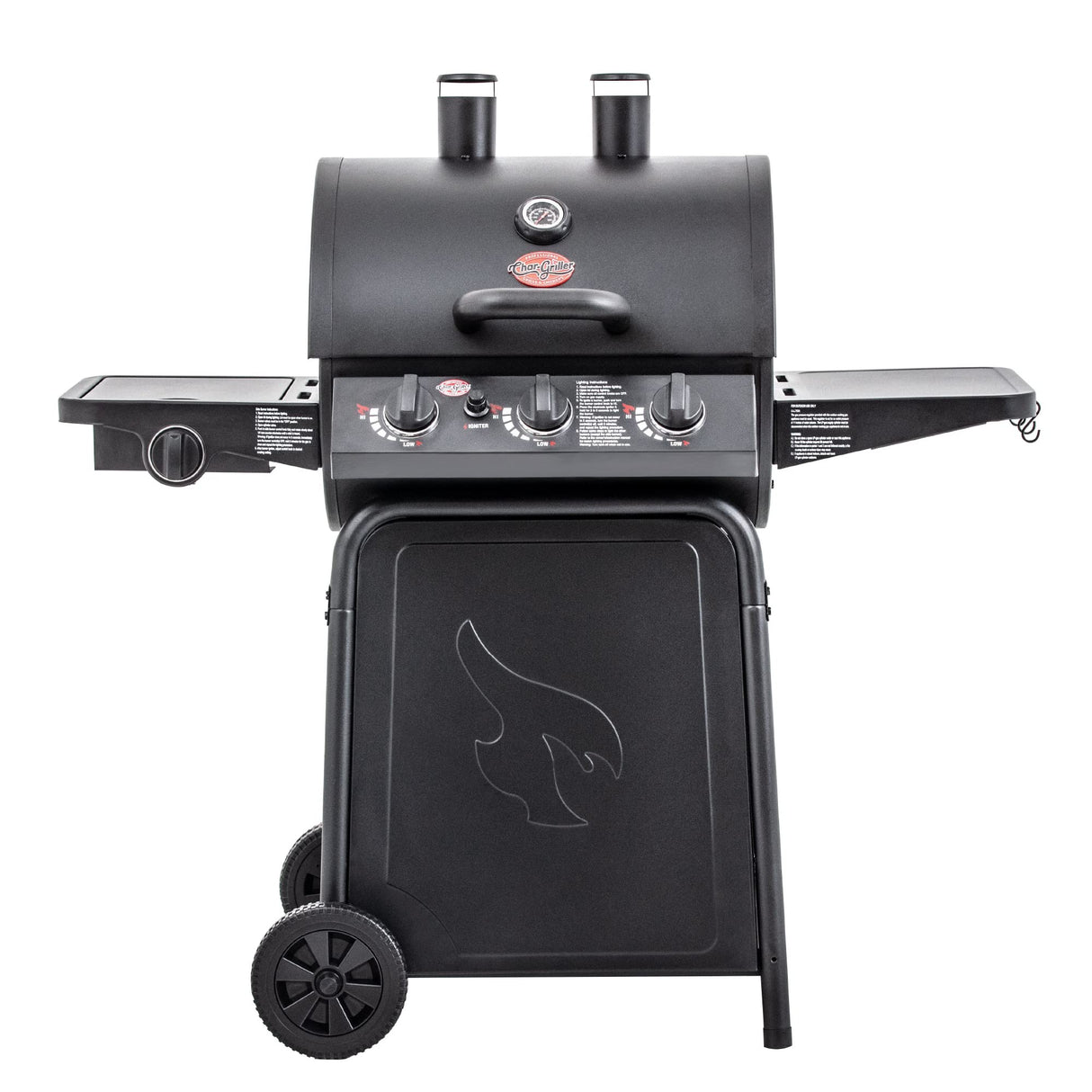 Char-Griller® Grillin' Pro 3-Burner Propane Gas Grill in Black with 40,800 BTU, Cast Iron Grates and Warming Racks, 630 Cooking Square Inches, Model E3001 Char-Griller