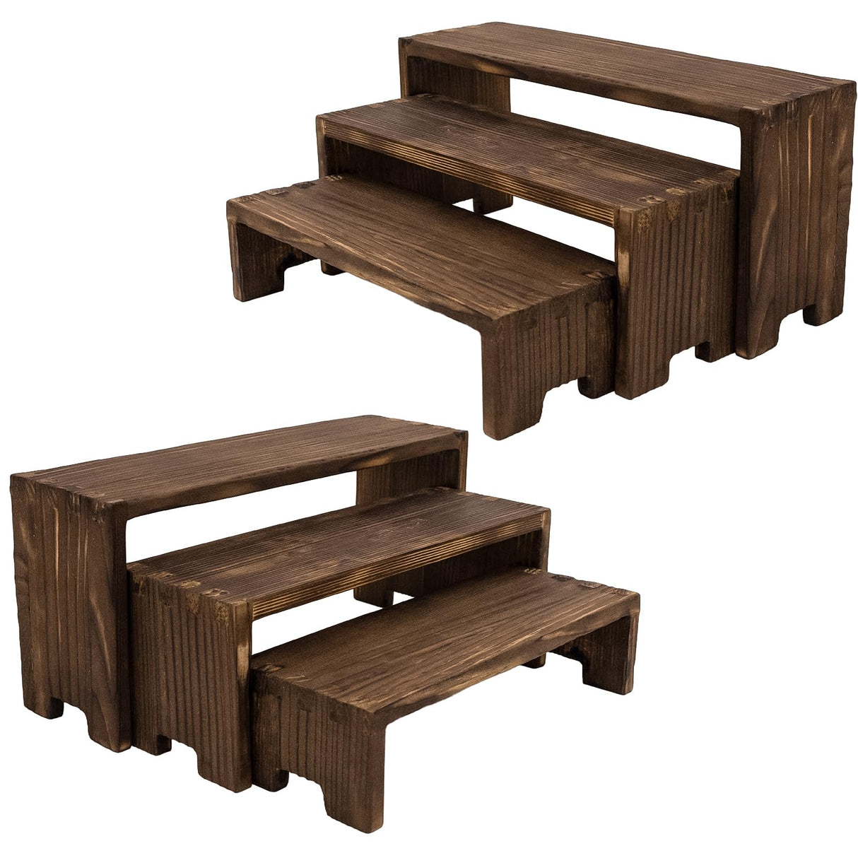 Yikaroeli Display Risers-3 Tier Wood Risers Decorative Rectangular Display Stands Arranging and Showcasing your favorite items(6-piece Set) (Brown Wood) Yikaroeli