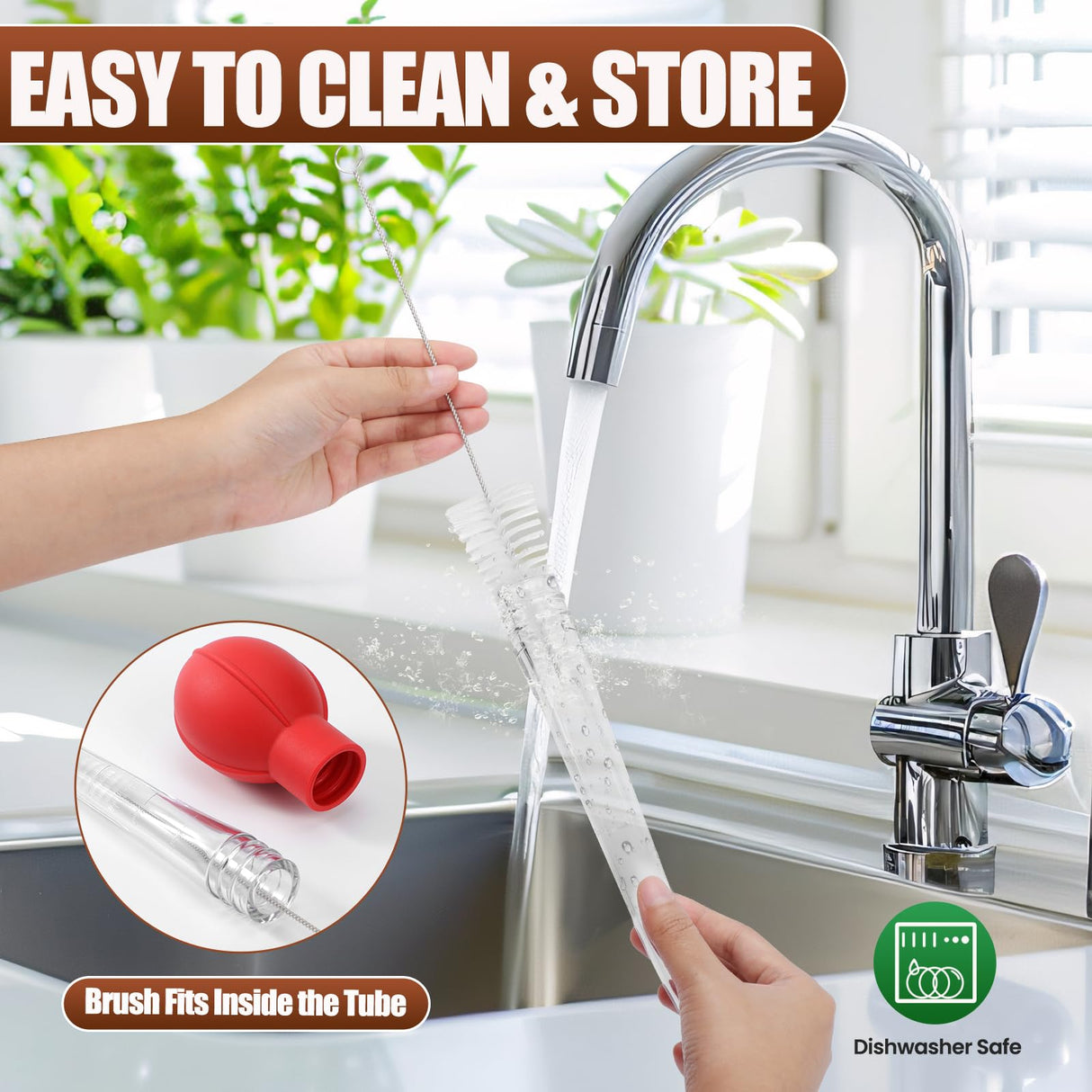 OLESBUR Premium Turkey Basters for Cooking – Baster Syringe for Hot Liquids – Meat and Food Injector – Essential Thanksgiving Cooking Tool – Turkey Baster Large with Cleaning Brush (Red) OLESBUR