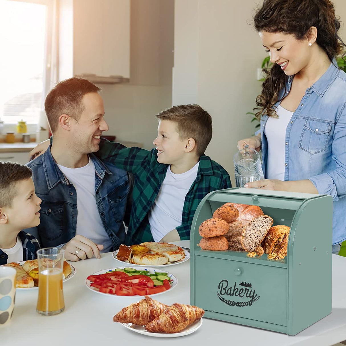 Olebes Bread Box, Metal Bread Box For Kitchen Countertop, Bread Storage Container Holds 2 Loaves Of Bread, High Capacity Breadbox, Bread Holder Suit Farmhouse Kitchen Decor For Counter Olebes