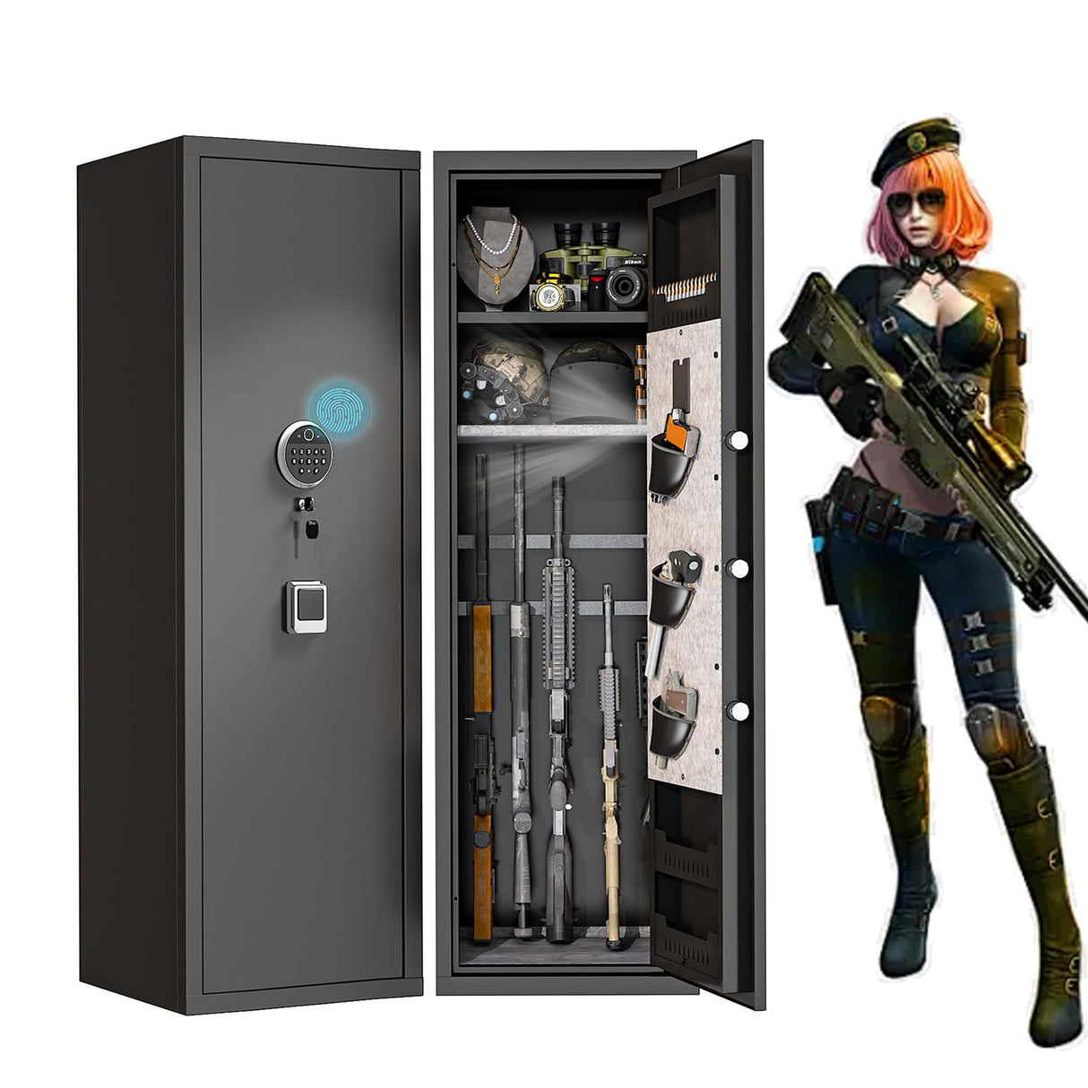 Gun Safe for Rifles and Pistols, 10-15 Large Gun Cabinet Gun Safes for Home Adjustable Rack and Biometric Fingerprint Locking Cabinet, Fireproof, No Assembly Required (11.81"D x 13.78"W x 57.09"H) Notmise