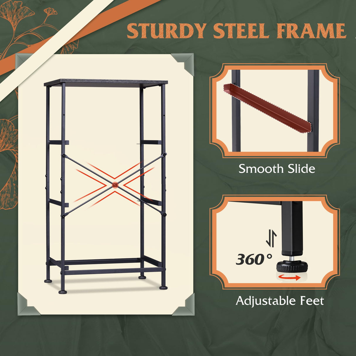 WLIVE Nightstand with 3 Drawers, Fabric Dresser, Organizer Unit, Storage Dresser for Bedroom, Hallway, Entryway, Closets, Steel Frame, Wood Top, Easy Pull Handle, Charcoal Black Wood Grain Print WLIVE