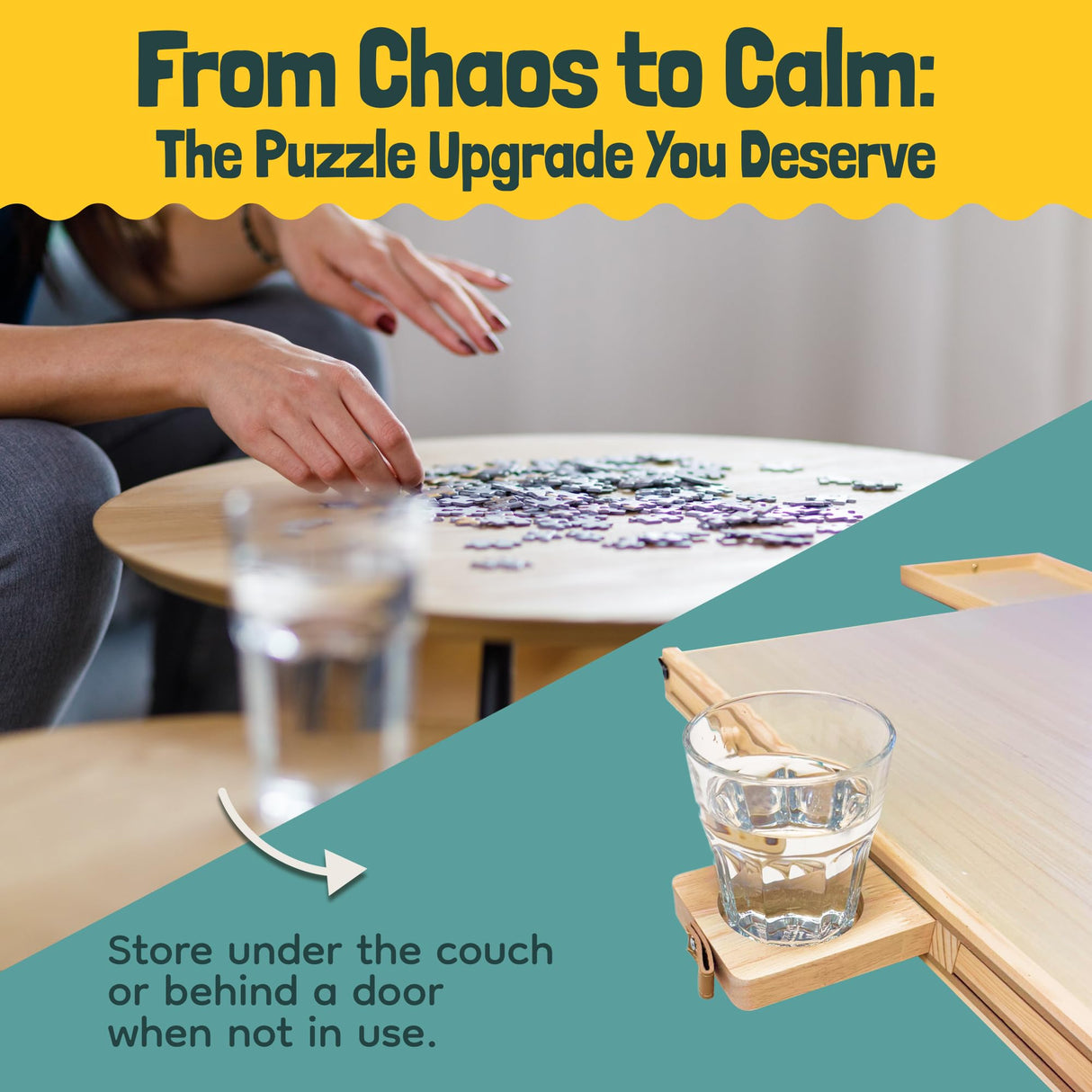 Gondola 1500 Pieces Puzzle Board with Mug Holders, 6 Drawers and Cover, Sturdy Jigsaw Puzzle Table Tray, 26"x35" Portable Wooden Jigsaw Puzzles Accessories, Jig Saw Home Holder Organizer Boards Gondola