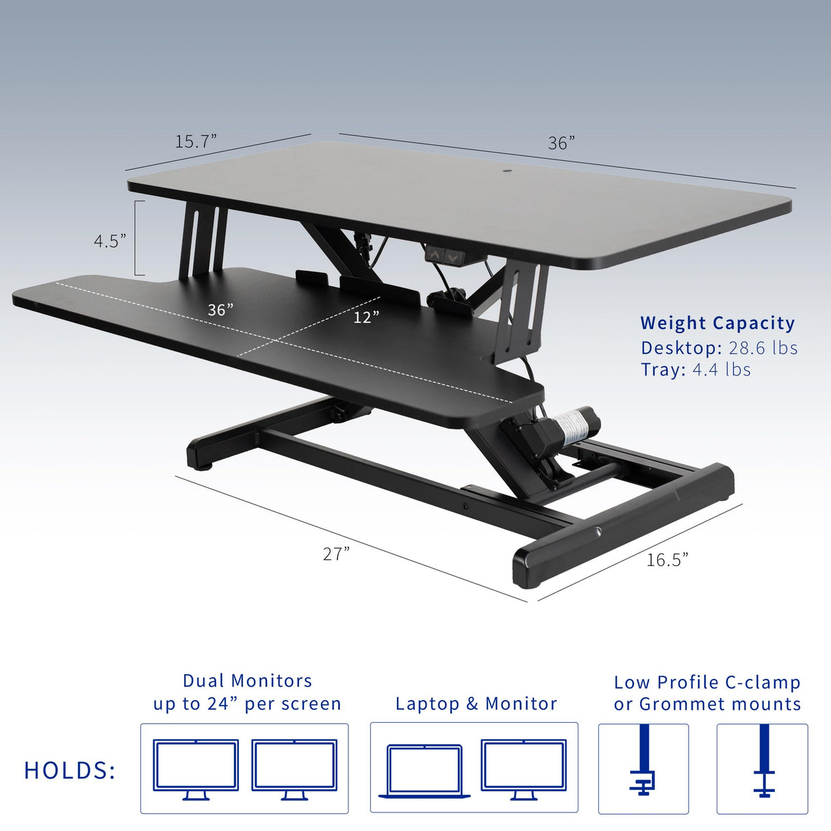 VIVO 36 inch Electric Motor Desk Converter, Height Adjustable Riser, Sit to Stand Dual Monitor and Laptop Workstation with Wide Keyboard Tray, Black, DESK-VE36B VIVO