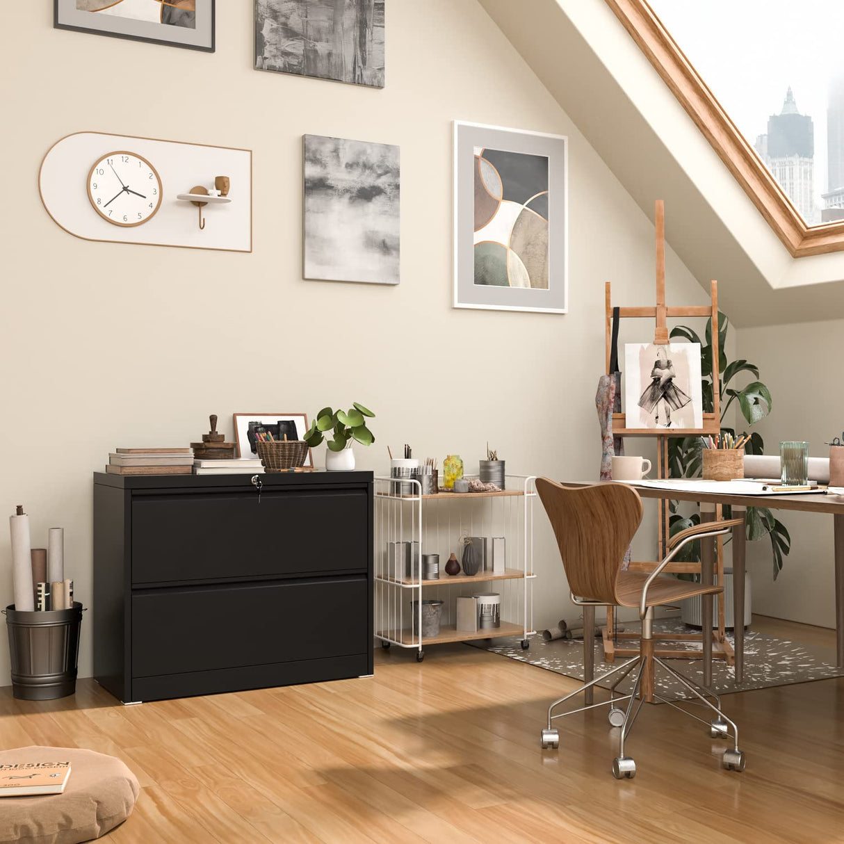 INTERGREAT Lateral File Cabinet 2 Drawer Black, Metal 2 Drawer Filing Cabinet with Lock for Home Office, Locking File Cabinet for Letter/Legal/F4/A4 Size Hanging Files - 36" W INTERGREAT