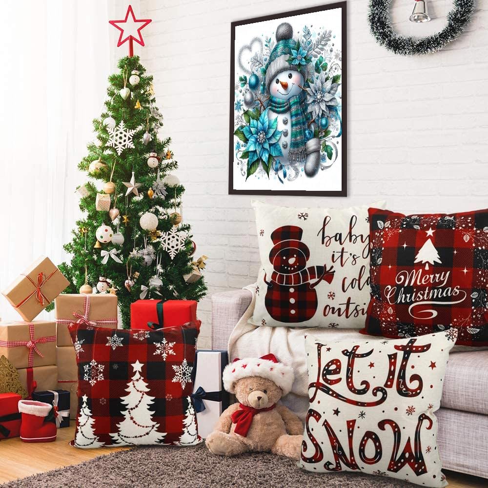 Christmas Diamond Art Kits for Adults, Flowers Snowman with Hat Scarf DIY 5D Round Full Drill Gem Art Kits for Beginner, Winter Diamond Painting Kit for Home Wall Decor 12x16 Inch eniref