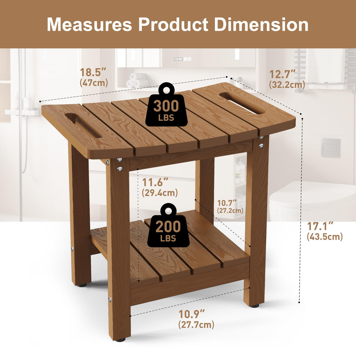 oridom HIPS Shower Benches for Inside Shower, Shower Stool with Space-Efficient Storage Shelf, Waterproof Shower Chair Seat for Spa Bathroom(Brown) oridom