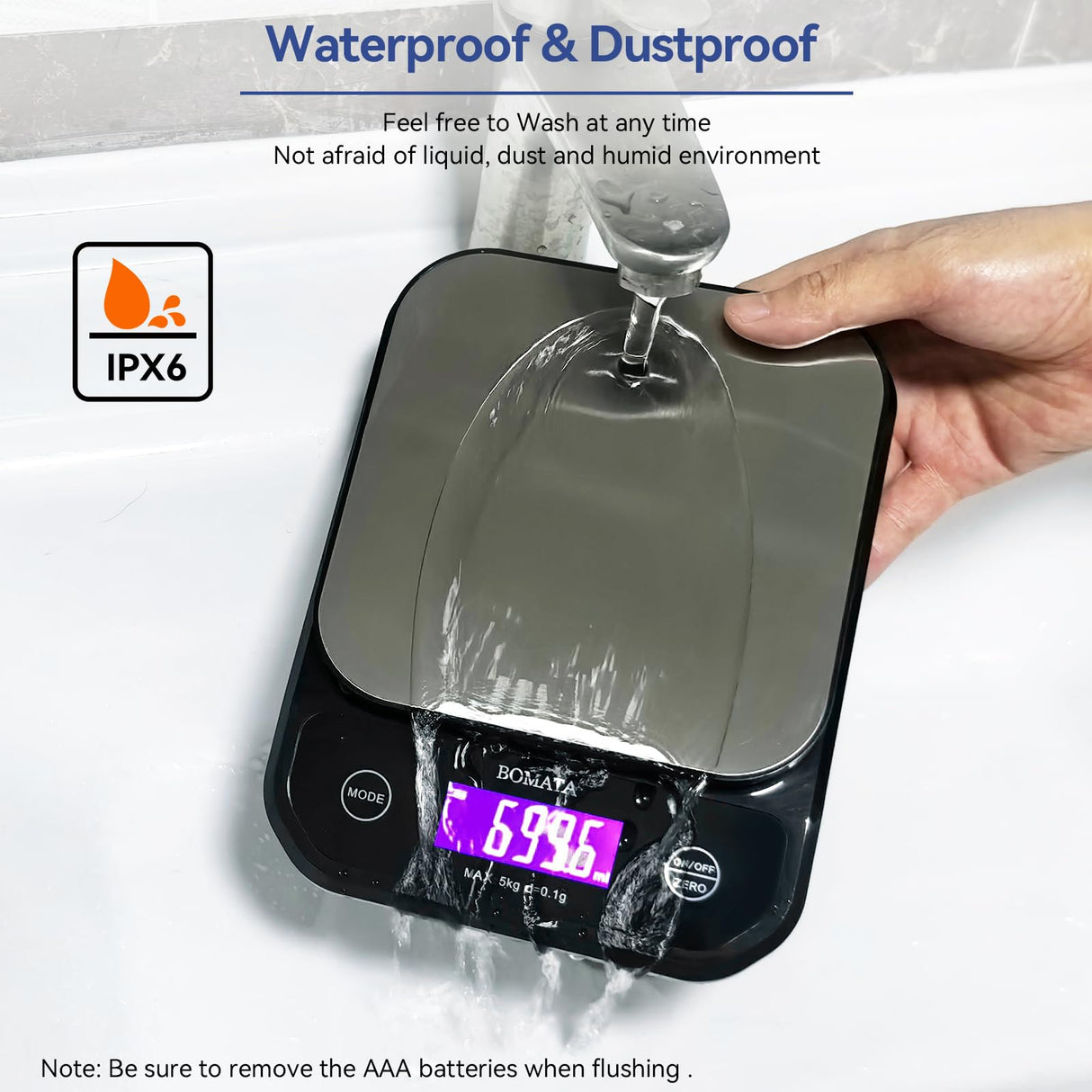 BOMATA Waterproof Kitchen Scale, 0.1g/0.01oz High Precision, 5kg/11lb, Washable, USB Rechargeable, Digital Scale for Food,Cooking, Baking, Weight Loss BOMATA