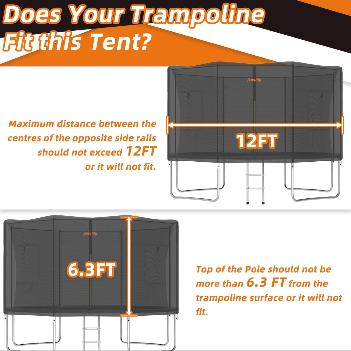 jumpfly 12FT Trampoline Tent for Kids,Fit for 8 Straight Poles Round Trampoline,Trampoline Shade Cover with LED Light,Outdoor Trampoline Accessories Canopy,Sunscreen Clubhouse,Anti-Tear,Camping,Black jumpfly