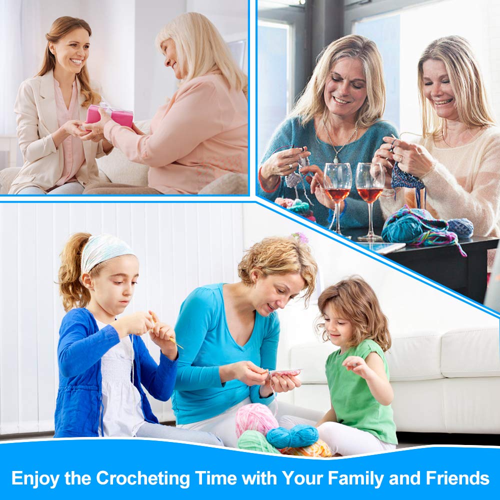 Vodiye 37 PCS Crochet Hooks Set, High Quality Coloured Aluminum Ergonomic Handle Crochet, Hook Needles for Arthritic Hands, with Stitch Markers and Large-Eye Blunt Needles Vodiye