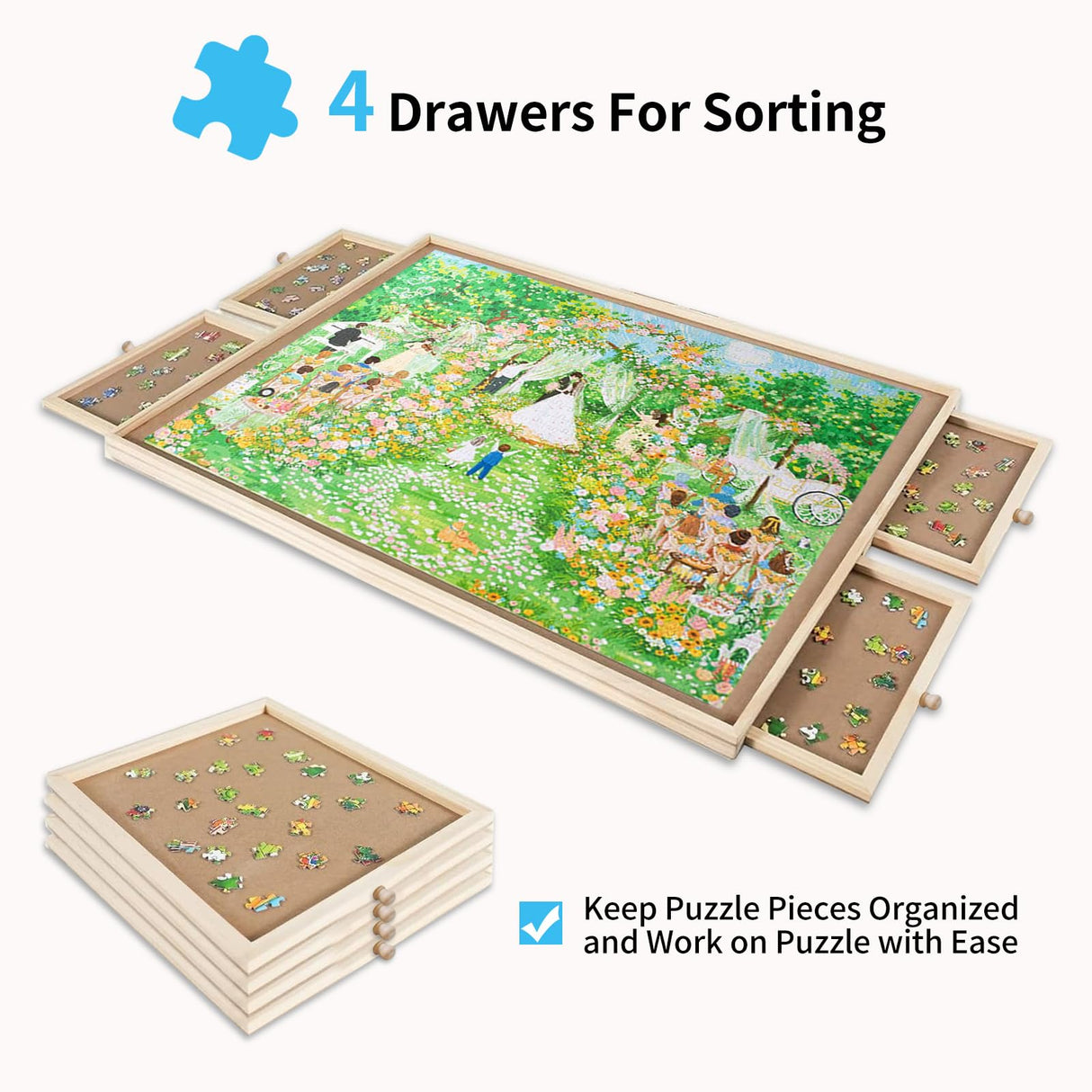 500 Piece Puzzle Board with Drawers, 14" x 28" Jigsaw Puzzle Table with Cover Mat, 4 Drawers, Small Puzzle Table, Birthday Gifts FAMILON