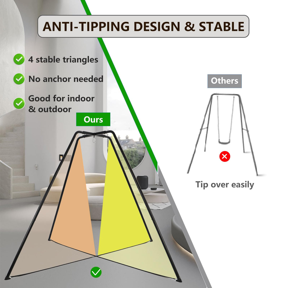 HOTJUMP Swing Stand for Kids, 330LBS Heavy Duty Metal Swing Frame for Backyard Indoor, Anti-Rust and All Weather Resistance, Saucer Swing NOT Included (BLACK) Hotjump