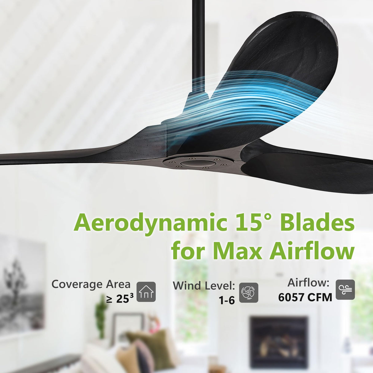 Haipeel 60 Inch Wood Ceiling Fans without Lights, Indoor Outdoor Ceiling Fan no Light with Remote Control, Modern Black Ceiling Fans no Lights 3 Blade Propeller for Farmhouse Garage ETL, Matte Black Haipeel