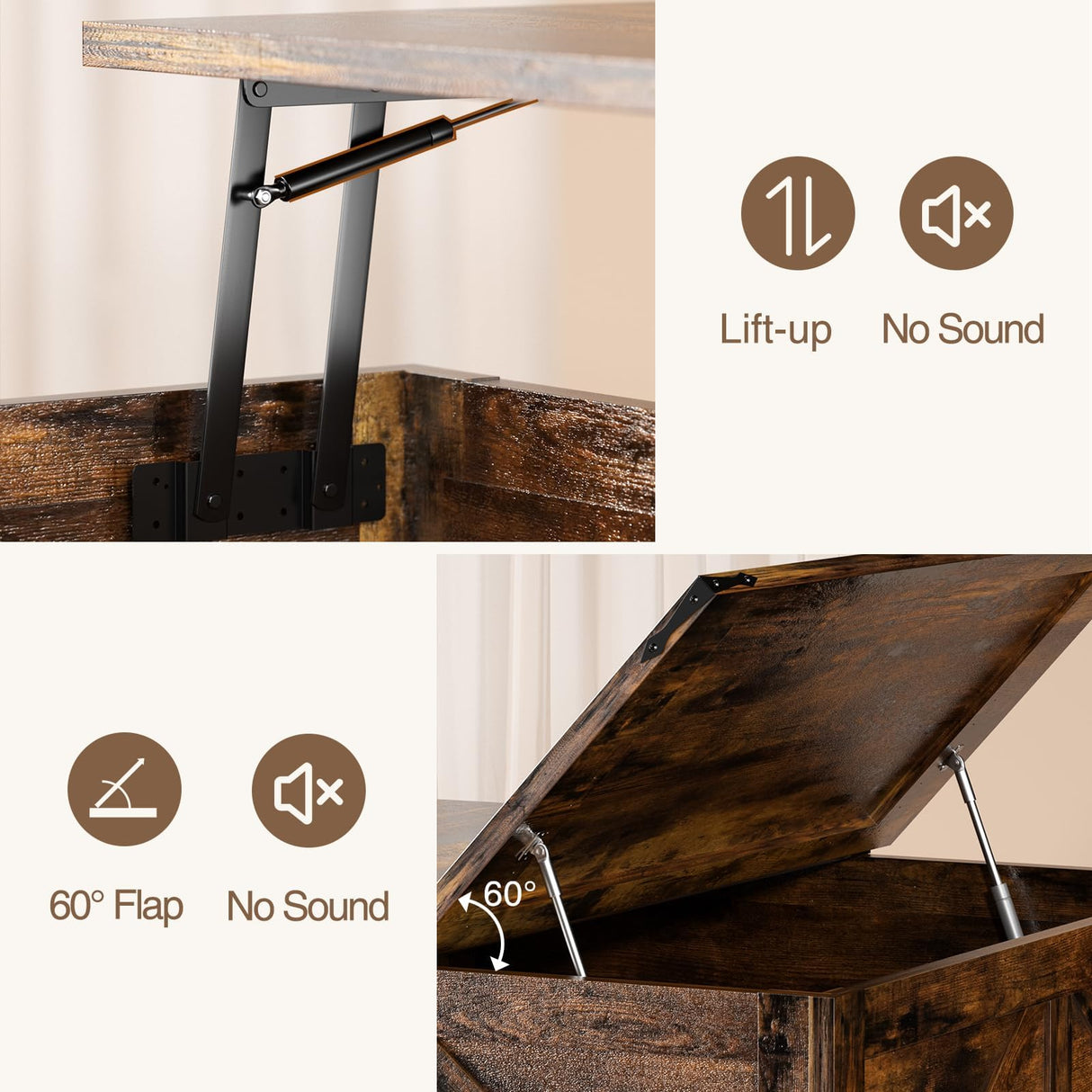 Vabches 35.4" Lift Top Coffee Table, Farmhouse Square Coffee Tables with Storage for Living Room, Center Table with USB Charging Station and Hidden Space, Grey Vabches