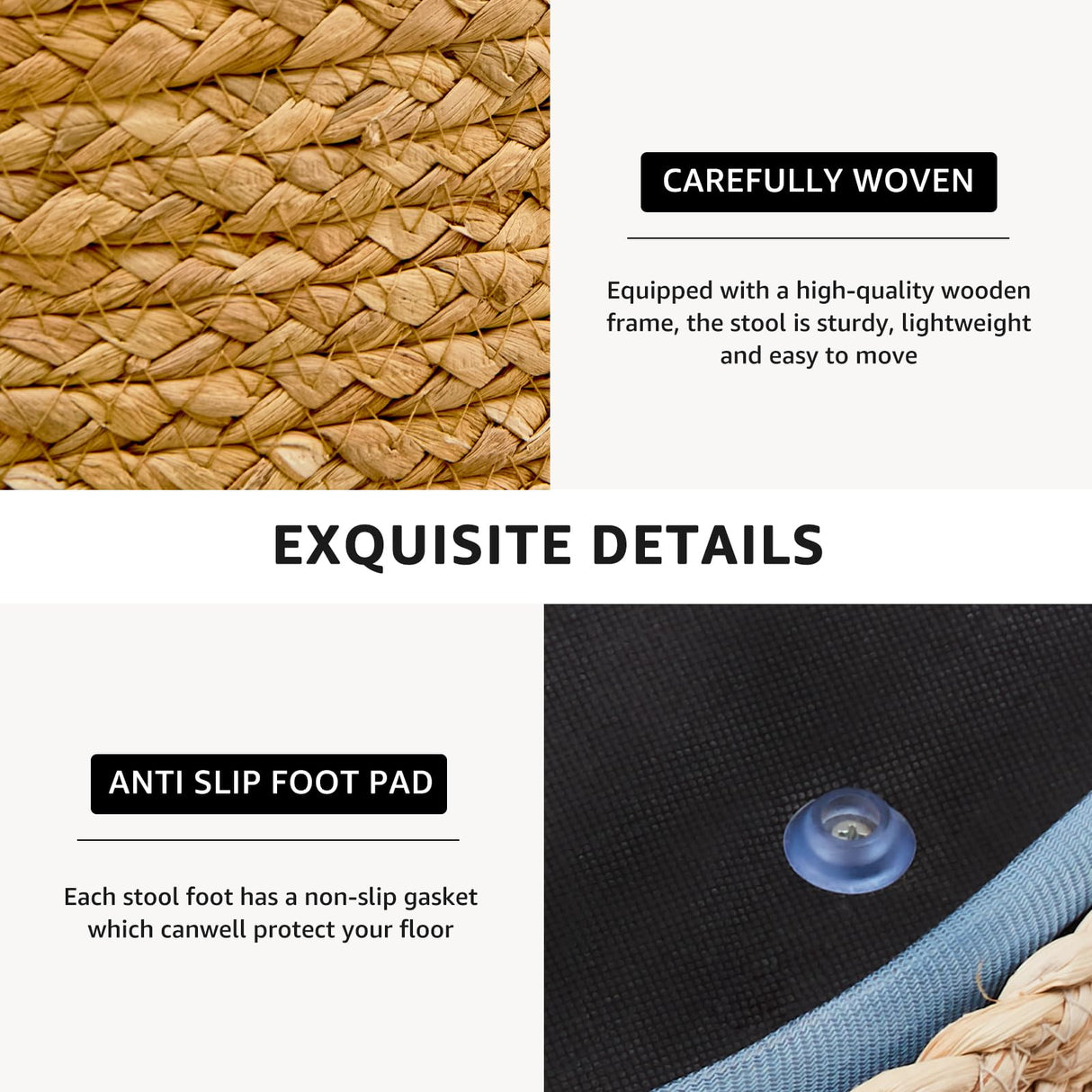 Wimarsbon Round Pouf Ottoman, Natural Hand Knitted Footrest Poof, Rustic Lounge Pouffe, Boho Pous Foot Stool, Accent Table or Seat (Natural Water Hyacinth, 17.7 * 17.7 * 9.84) Wimarsbon