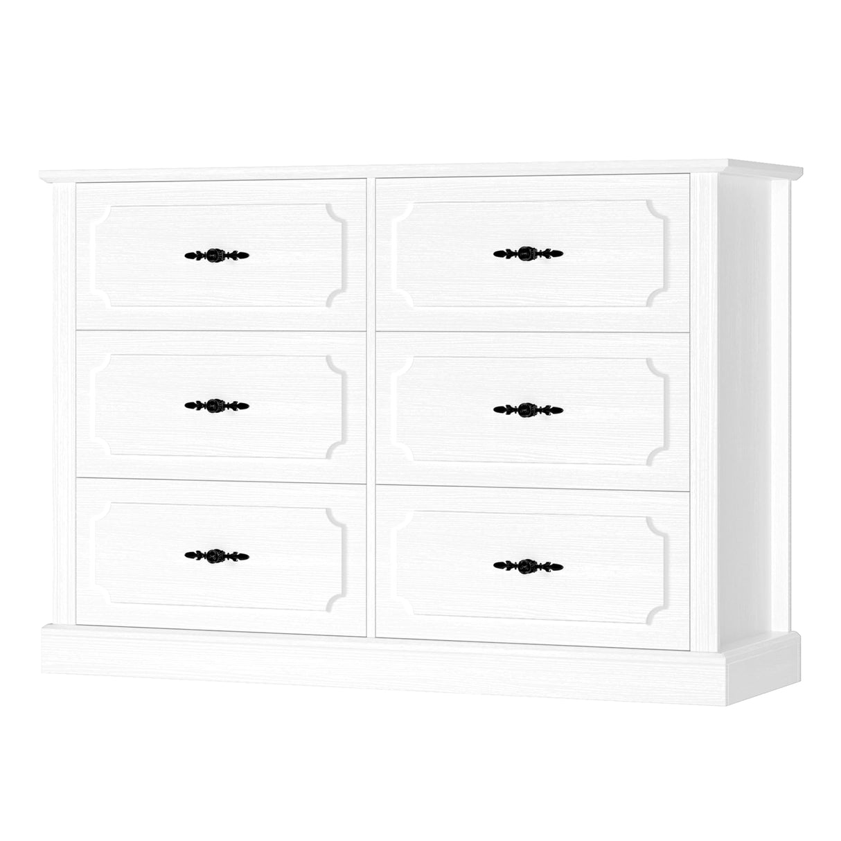 finetones White Dresser 6 Drawer, 47.2'' White Dresser Chest of Drawers, Farmhouse Wide Dresser White Chest of Drawers with Designed Drawer Surfaces, 6 Drawer Dresser Storage Organizer finetones