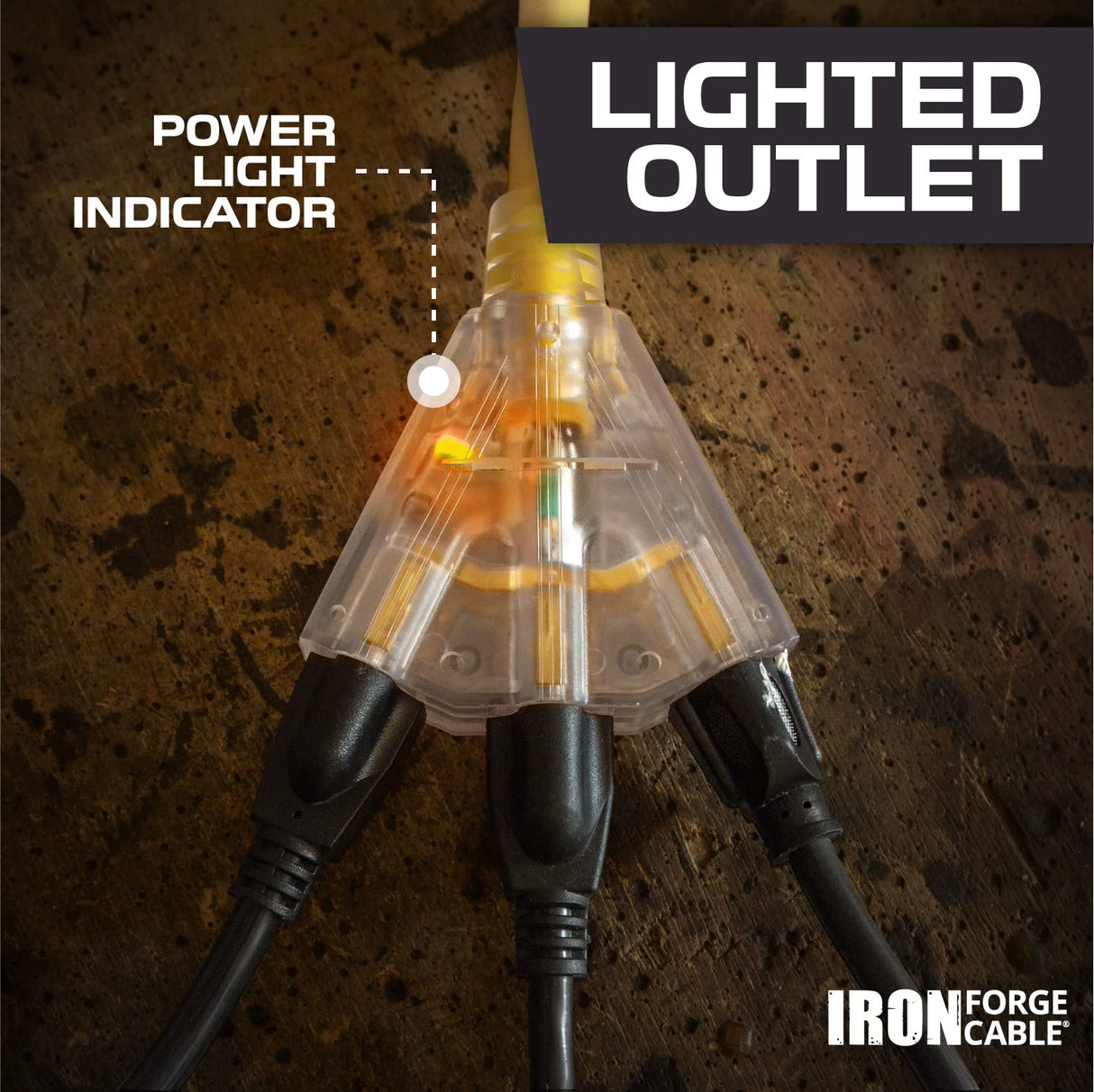 IRON FORGE CABLE 75 ft 10 Gauge Extension Cord with 3 Outlets, Heavy Duty 75ft Outdoor with 3 Prong Lighted Plug, 10ga Weatherproof Electric Cord SJTW, US Veteran Owned IRON FORGE CABLE