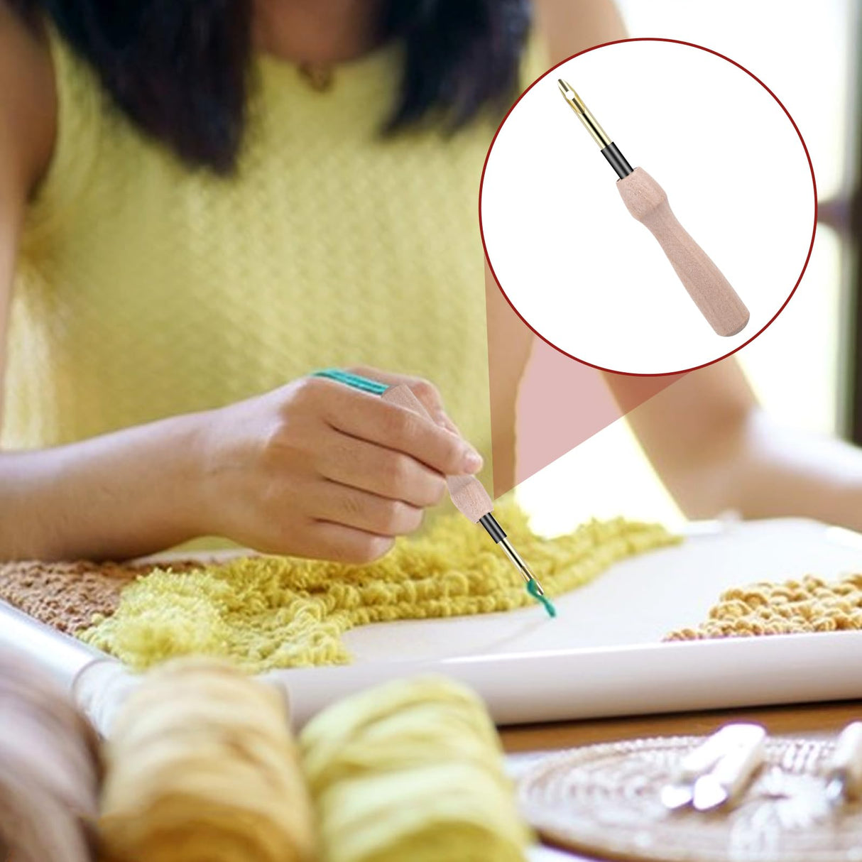 12 Pcs Punch Needle Kit, Embroidery Punch Needle Tool Wooden Handle Embroidery Tool Punch Needle Threader Set for Adults Beginner Yarn Floss Cross Stitching Piriuuo