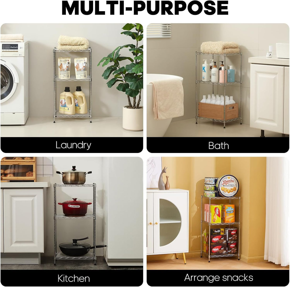 Land Guard Height-Adjustable Chrome Storage Racks and Shelving, 3-Tier Wire Shelf, Metal Rack Shelving, Narrow Storage Rack for Laundry Bathroom Kitchen Pantry Closet (16”L x 12”W x 30”H)… Land Guard