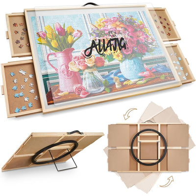 ALL4JIG 2-in-1 Tilting & Rotating Puzzle Board for 1500 Pieces, 34.2" x 25.2"Adjustable Angle Puzzle Board with 4 Drawers & Clear Protective Cover, Birthday Gift for mom