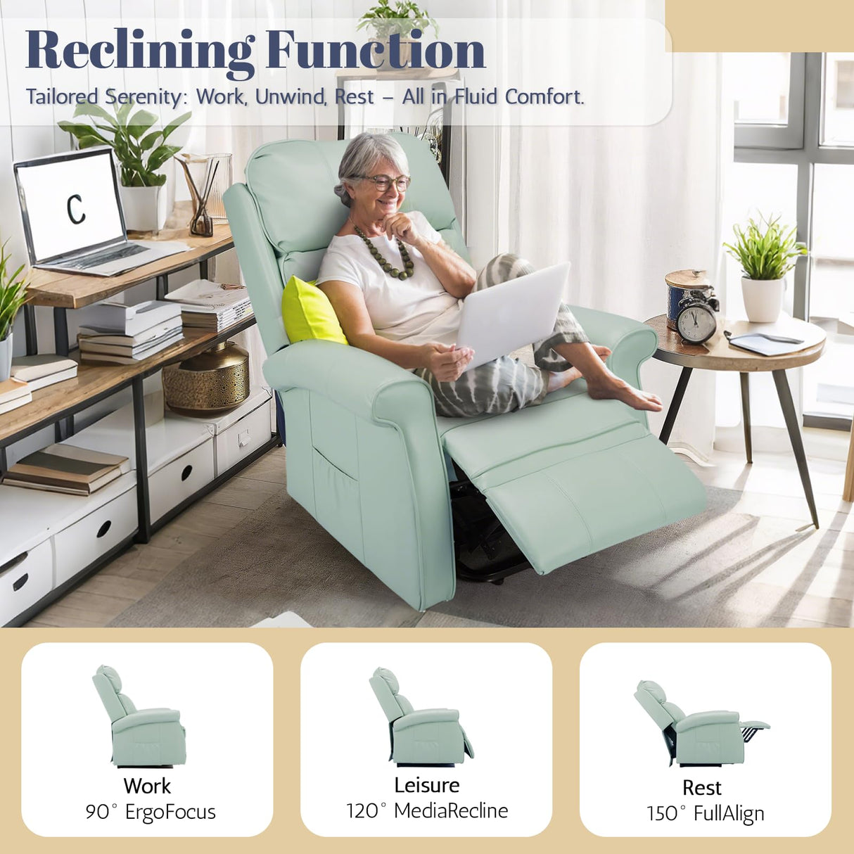 Esright Electric Power Lift Recliner Chair, Faux Leather Electric Recliner for Elderly with Side Pocket & Remote Control, Mint Green Esright