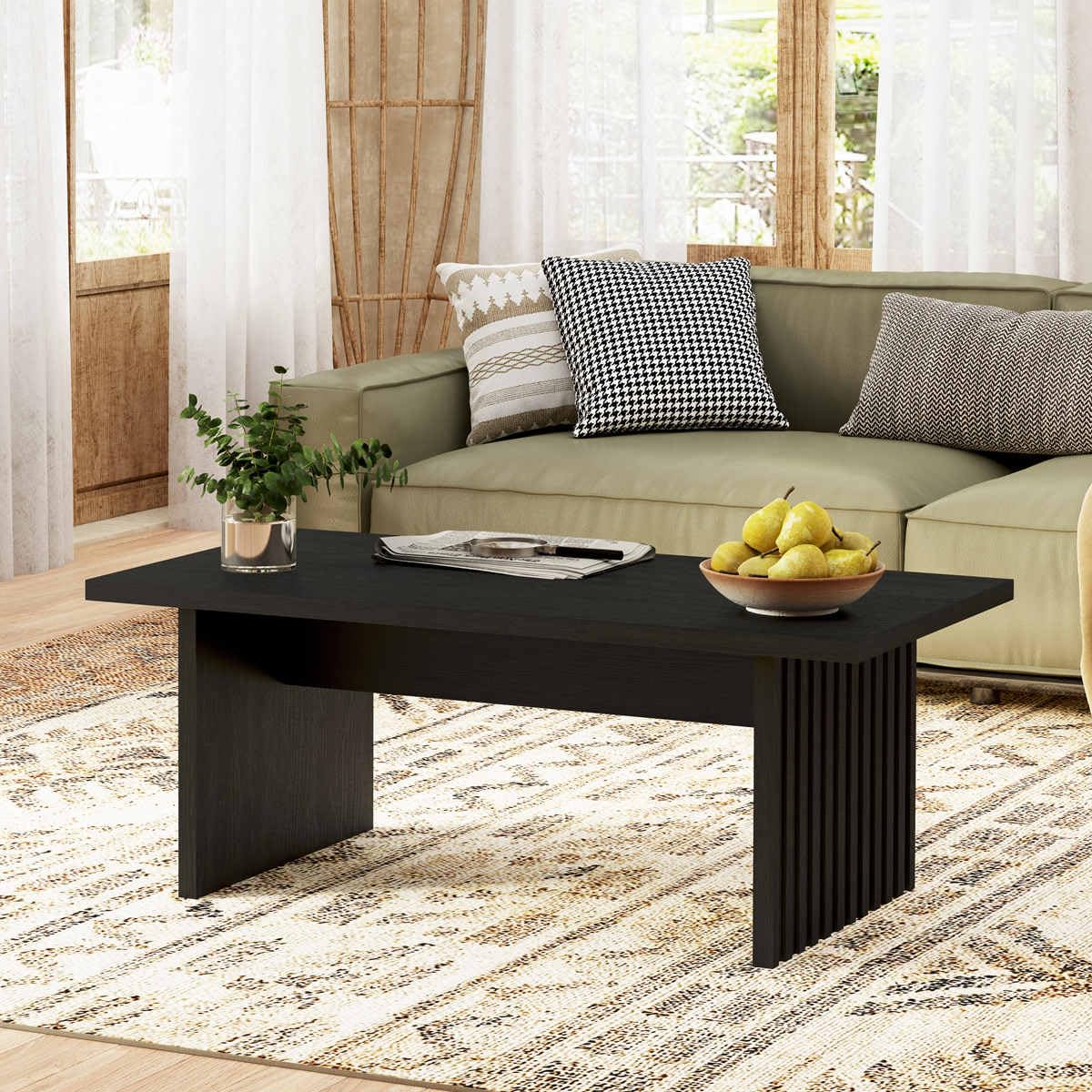 BON AUGURE Black Coffee Table, Modern Coffee Tables for Living Room, Wooden Center Table, Living Room Tables for Home, Office (Black Oak, 43Inch) BON AUGURE
