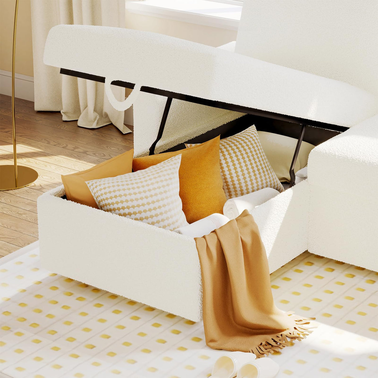 VanAcc Sleeper Sofa, Sofa Bed- 2 in 1 Pull Out Couch Bed with Storage Chaise for Living Room, Sofa Sleeper with Pull Out Bed, White Boucle Couch VanAcc