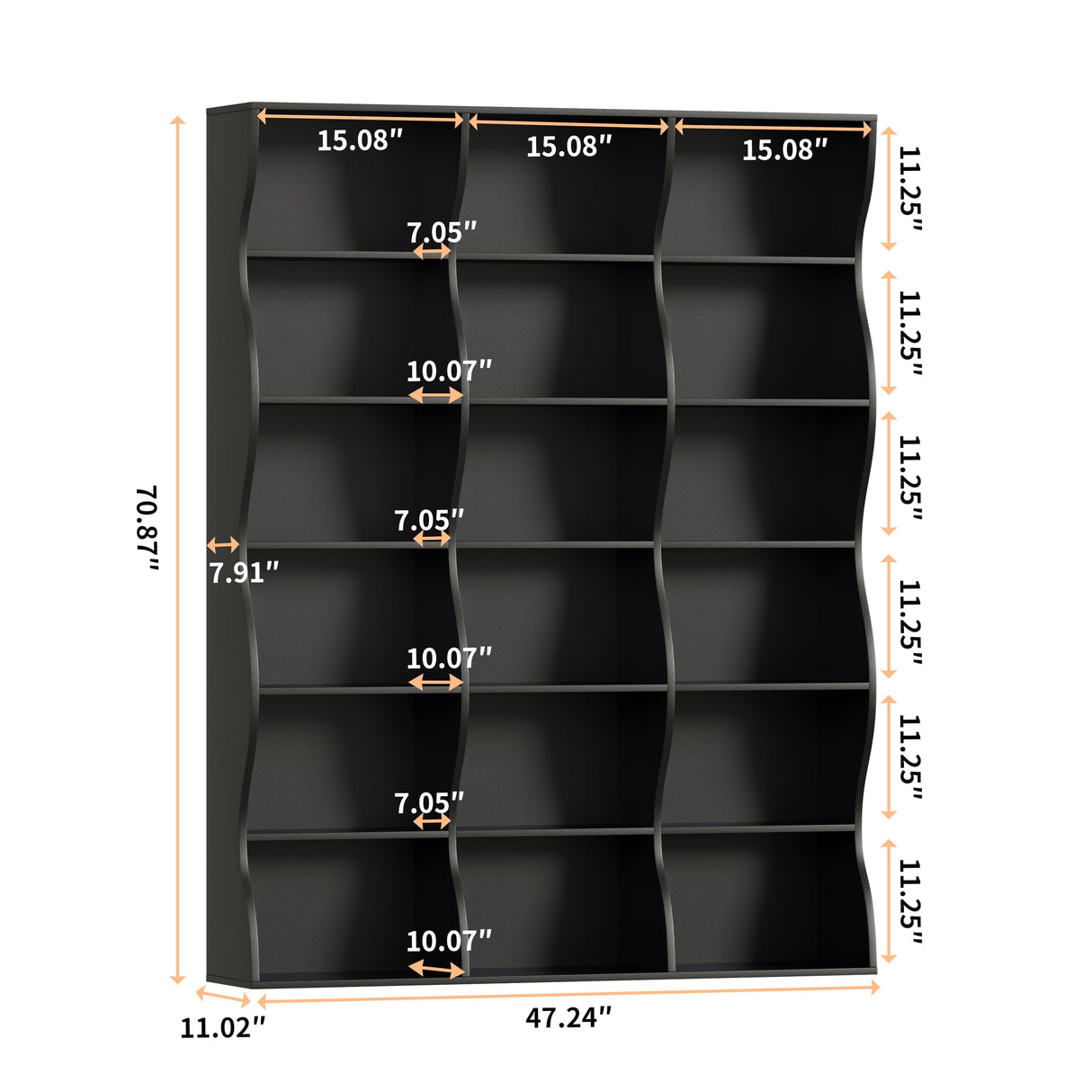 Gyfimoie 71" Triple Wide Bookshelf, 6 Tier Tall Bookcase with Storage, Large Book Shelves with 18 Open Display Shelves, Black Bookcase for Living Room, Study, Home Office, Library (Black) Gyfimoie