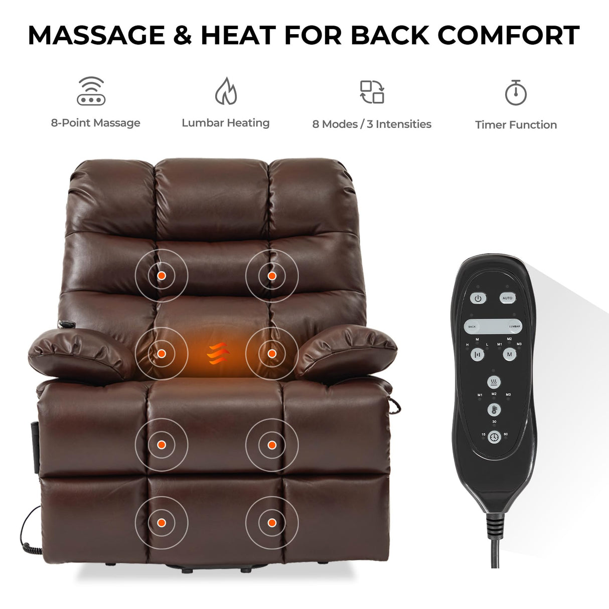 DYNOX 400lbs Lift Chairs for Big & Tall Seniors Power Lay Flat Recliner Extra Large Wide Oversized Lift Sofa with Heat Massage Electric Lift Recliner Chair Bed(9205,Faux Leather, Dark Brown) DYNOX